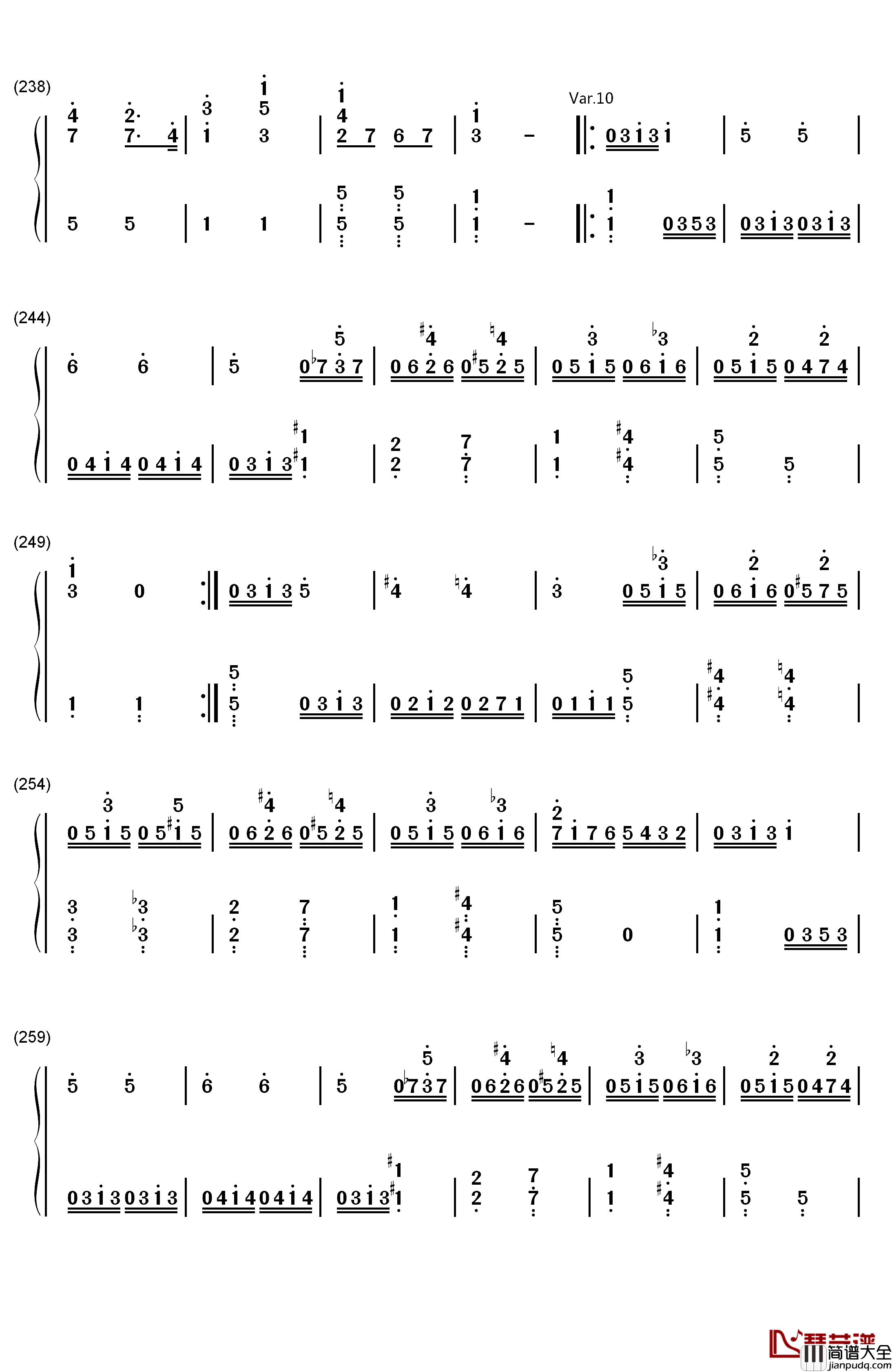 小星星变奏曲钢琴简谱_数字双手_莫扎特