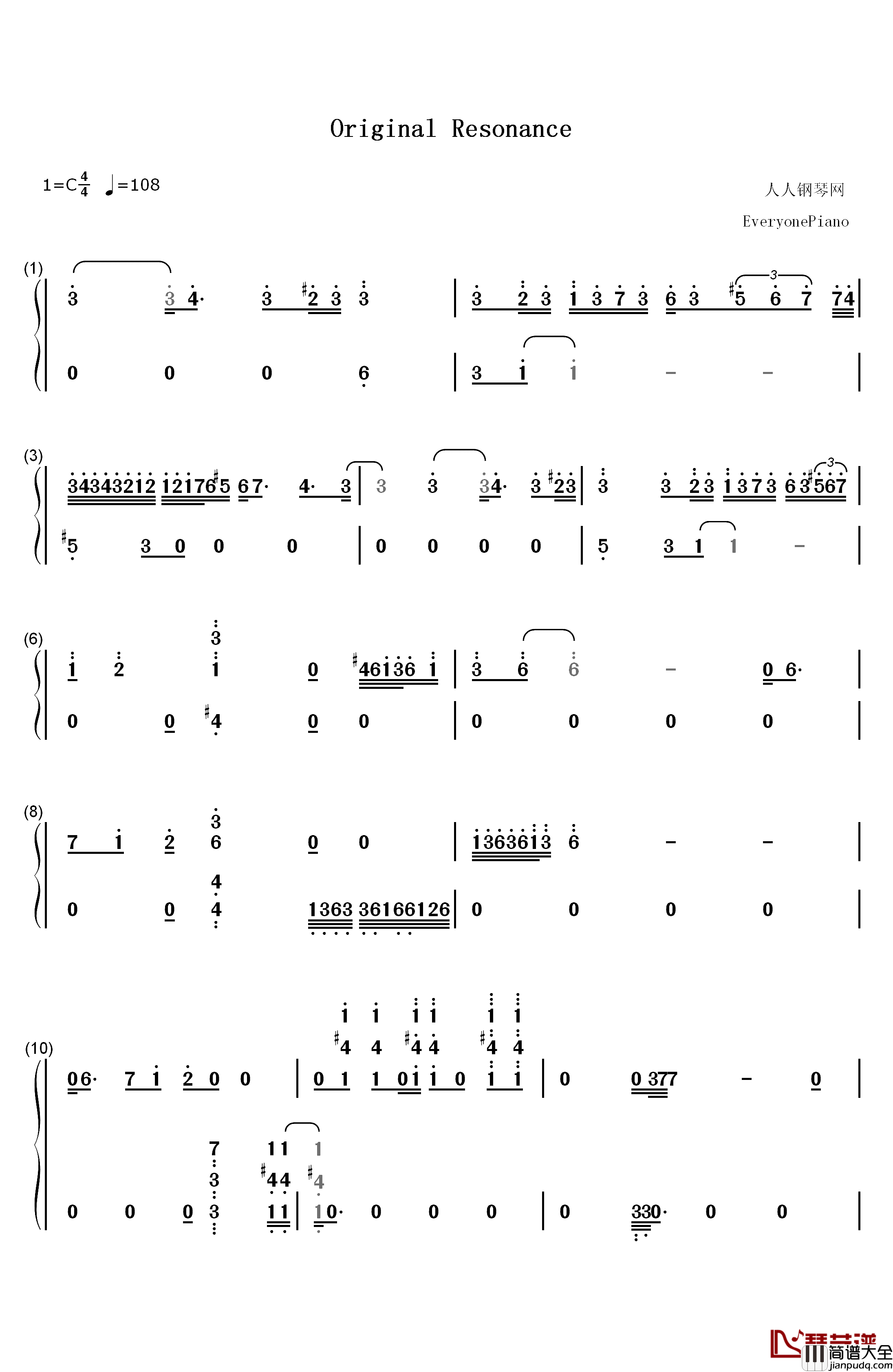 Original_Resonance钢琴简谱_数字双手_铃村健一_宫野真守