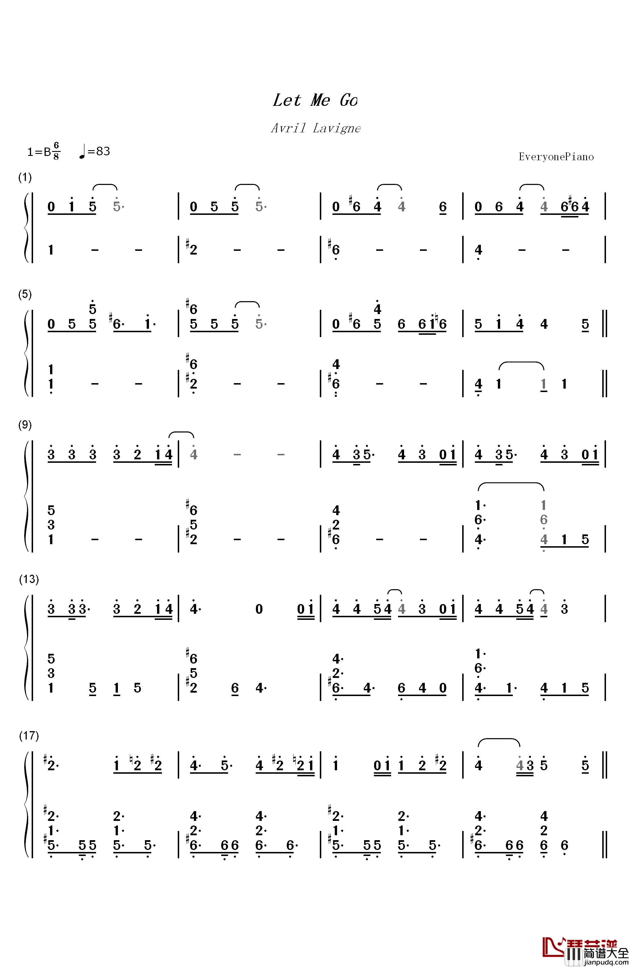Let_Me_Go钢琴简谱_数字双手_Avril_Lavigne