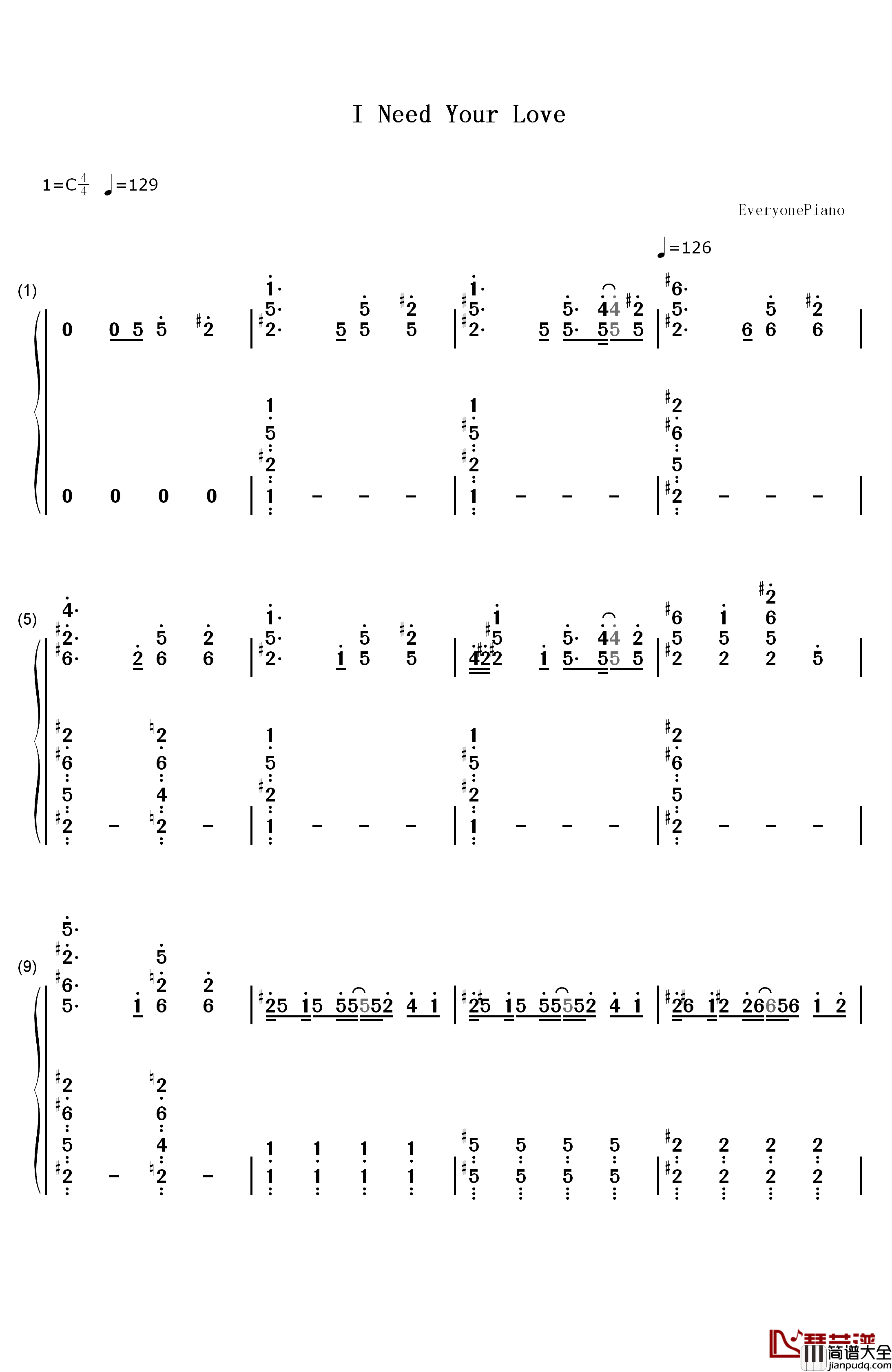 I_Need_Your_Love钢琴简谱_数字双手_Calvin_Harris_ft._Ellie_Goulding