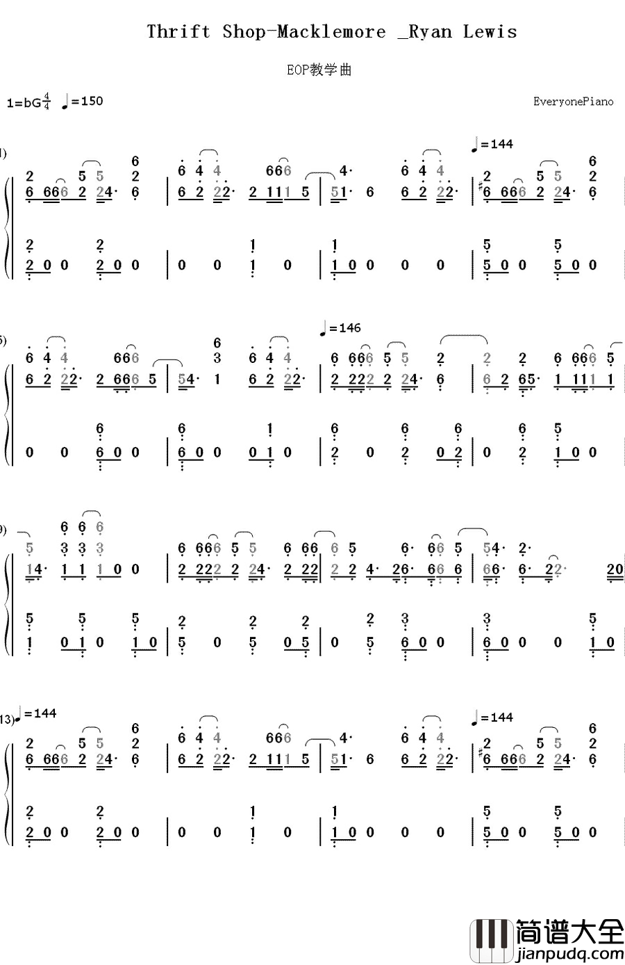 Thrift_Shop钢琴简谱_数字双手_Macklemore_&_Ryan_Lewis