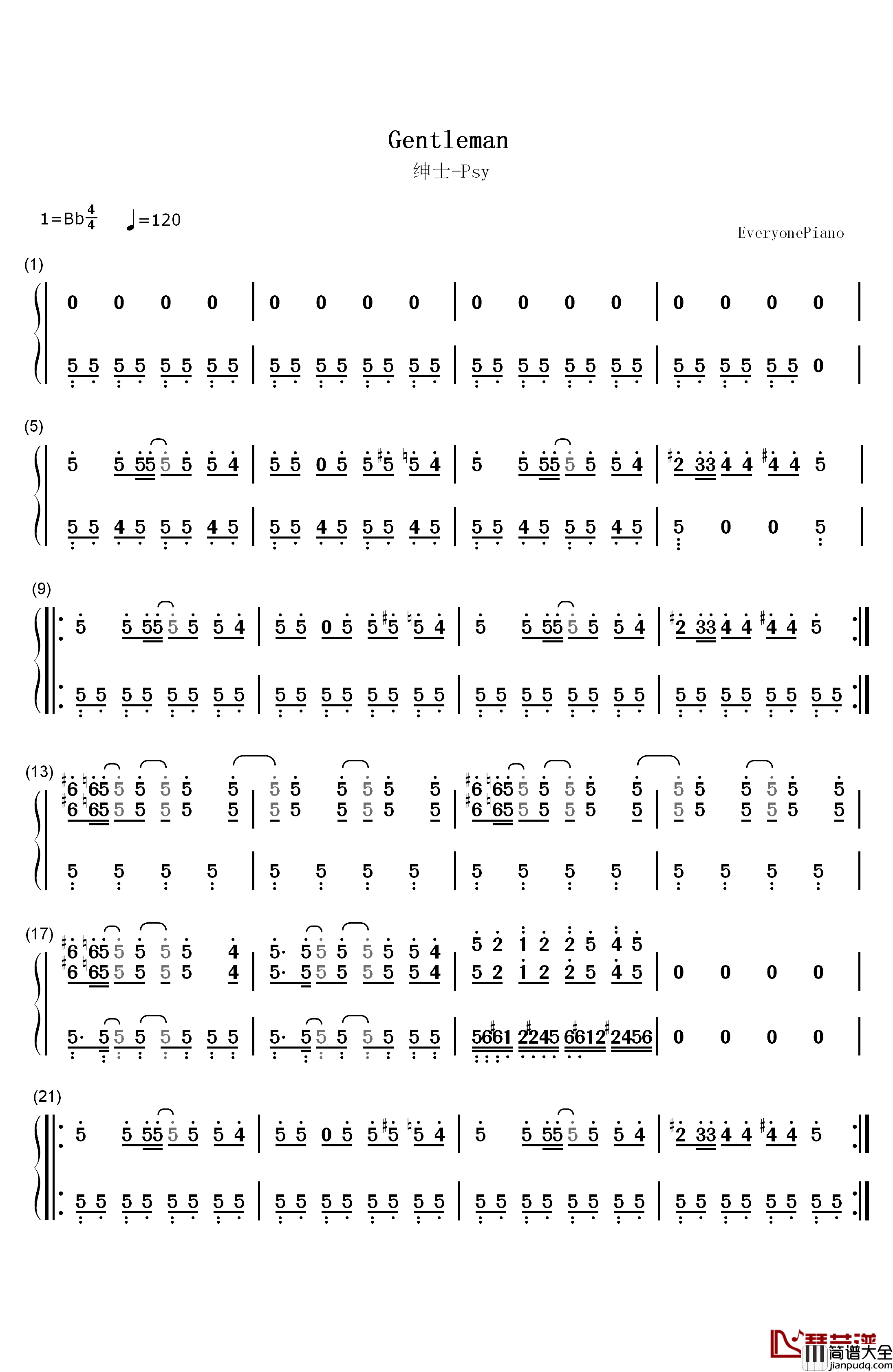 绅士钢琴简谱_数字双手_鸟叔