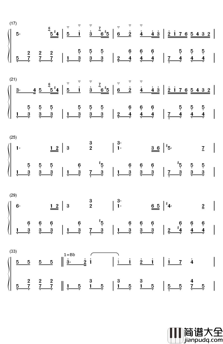 郁金香钢琴简谱_数字双手_利什内