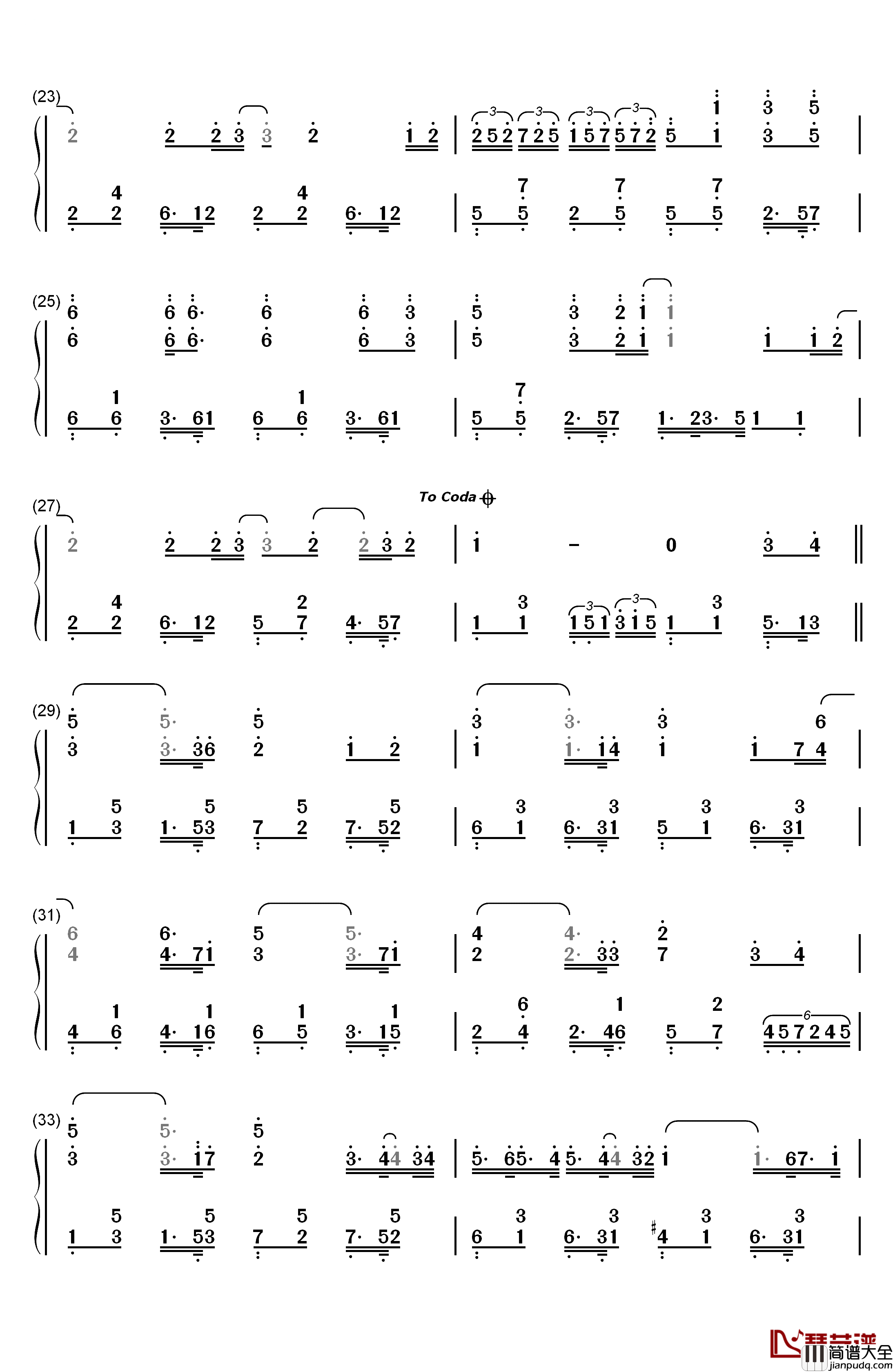 张三的歌钢琴简谱_数字双手_蔡琴