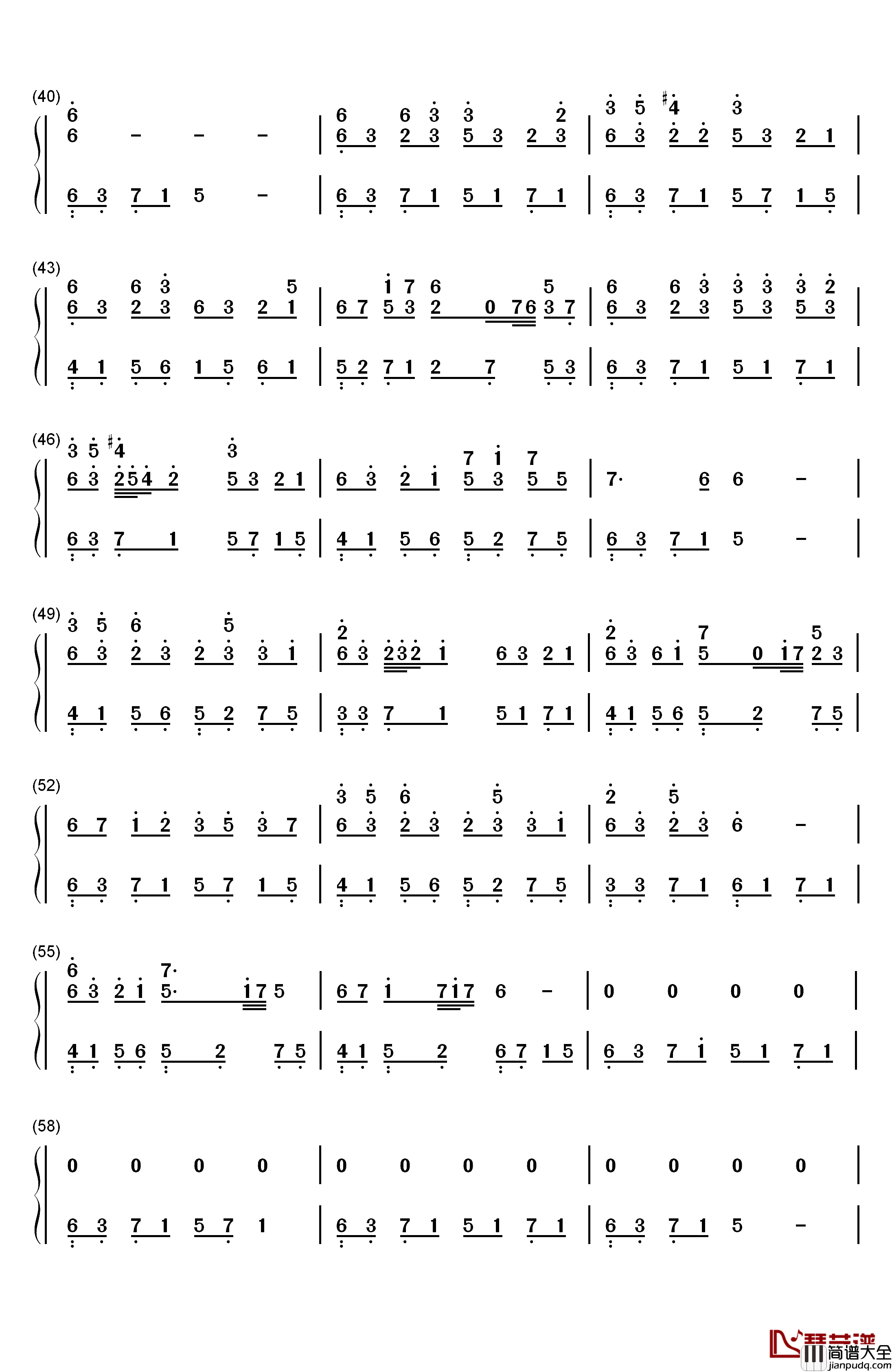 镇命歌钢琴简谱_数字双手_泷沢一留