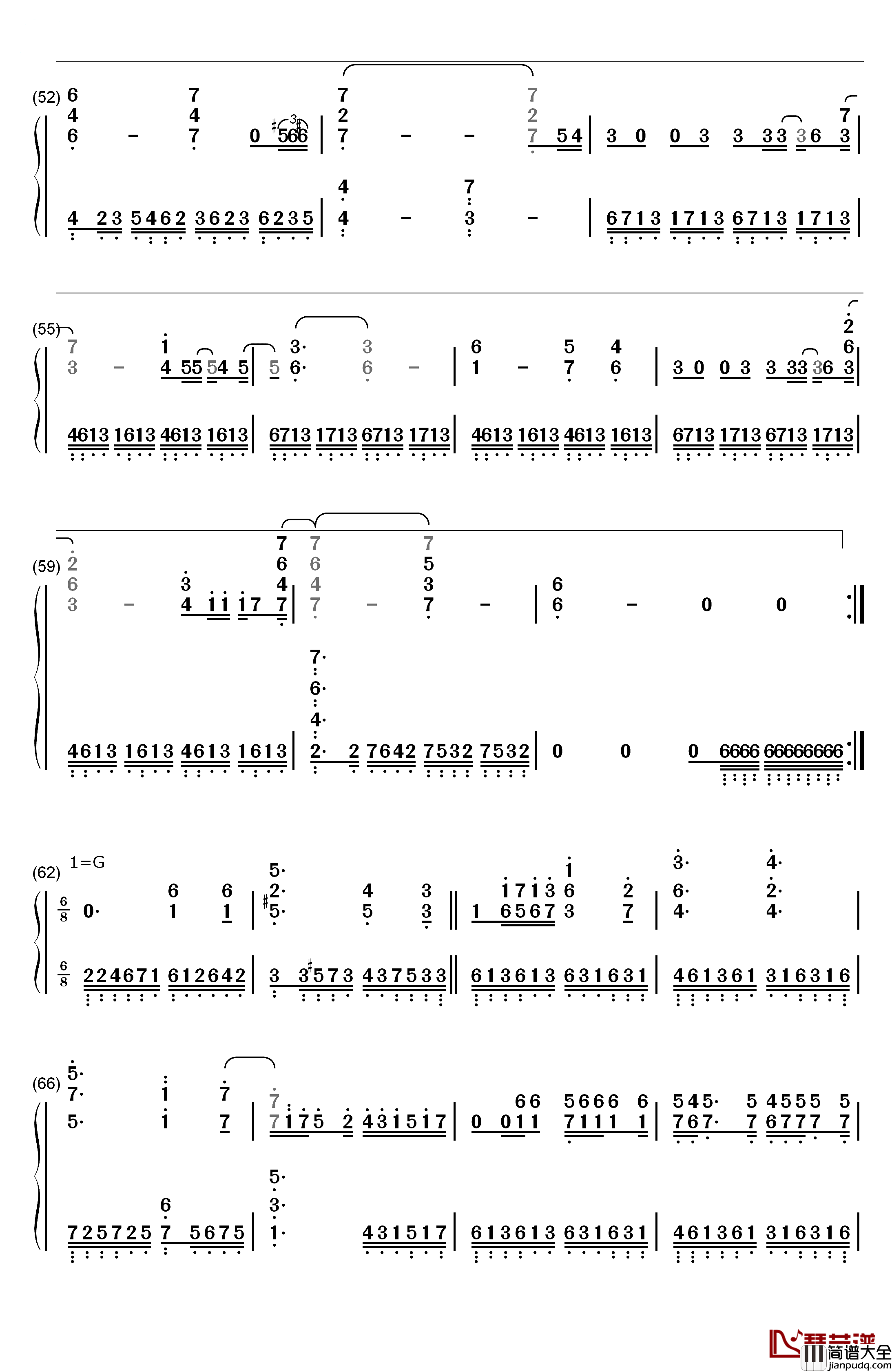 Here钢琴简谱_数字双手_JUNNA