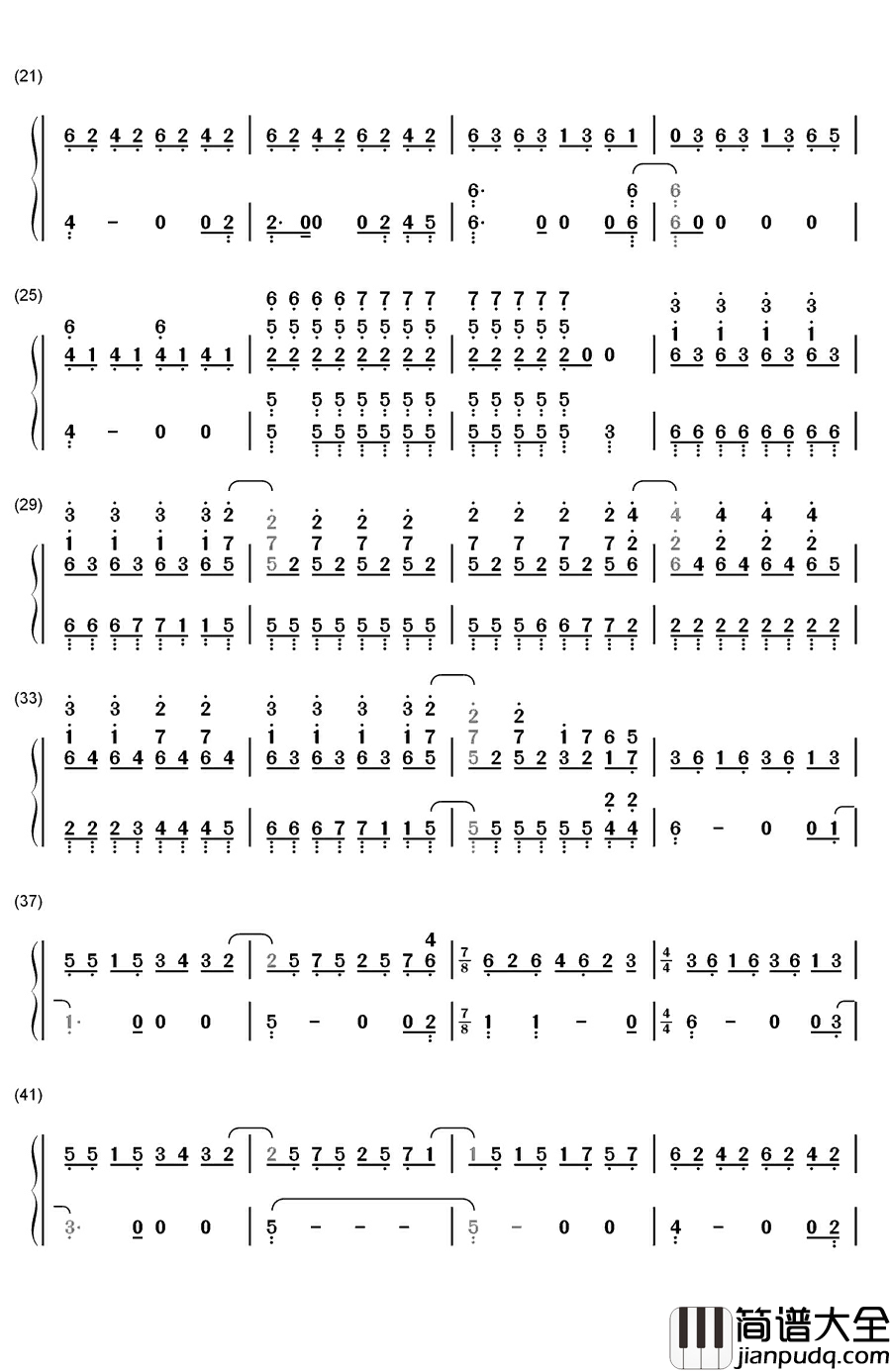 Adele_钢琴简谱_数字双手_Adele