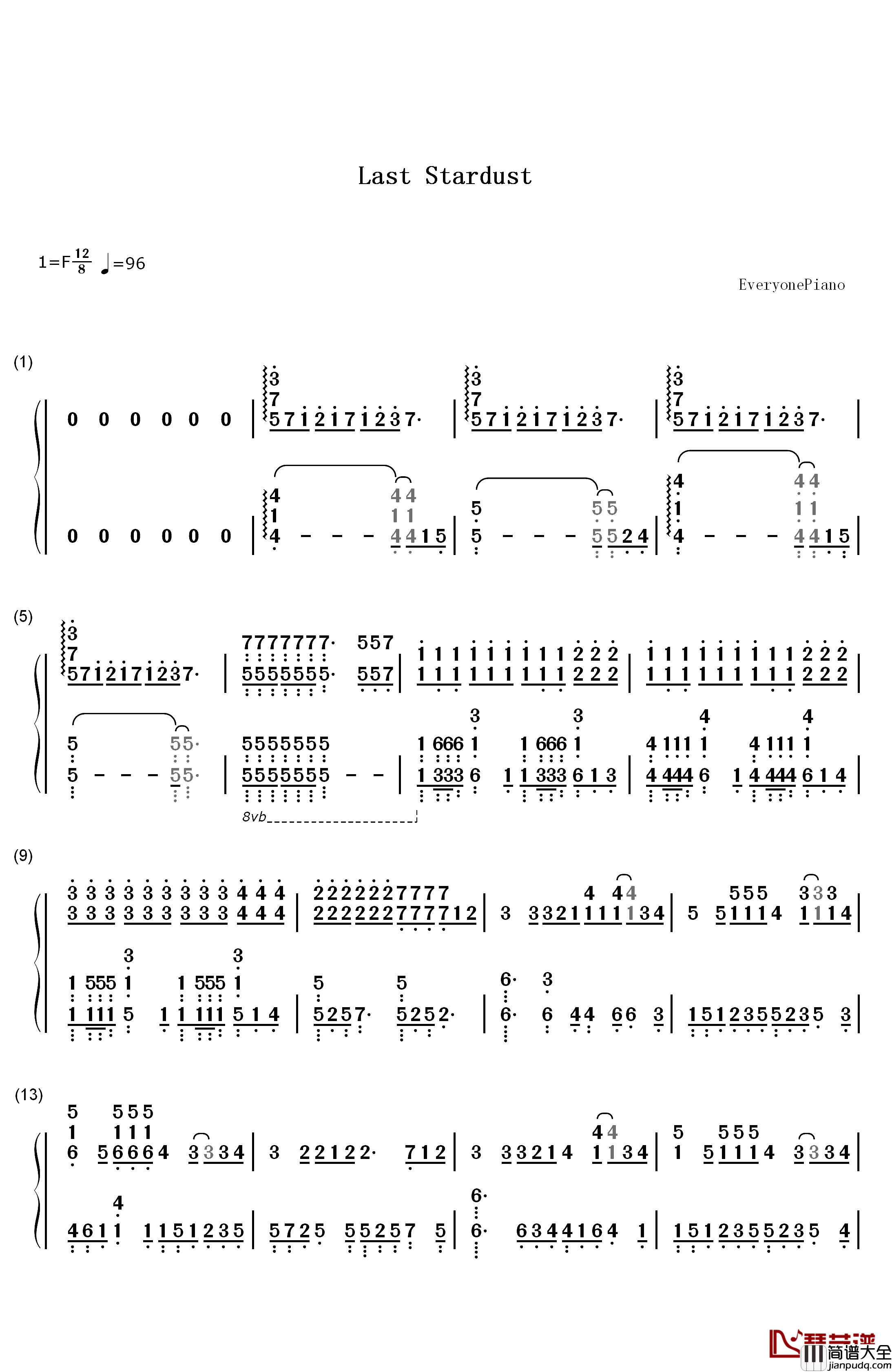Last_Stardust钢琴简谱_数字双手_Aimer