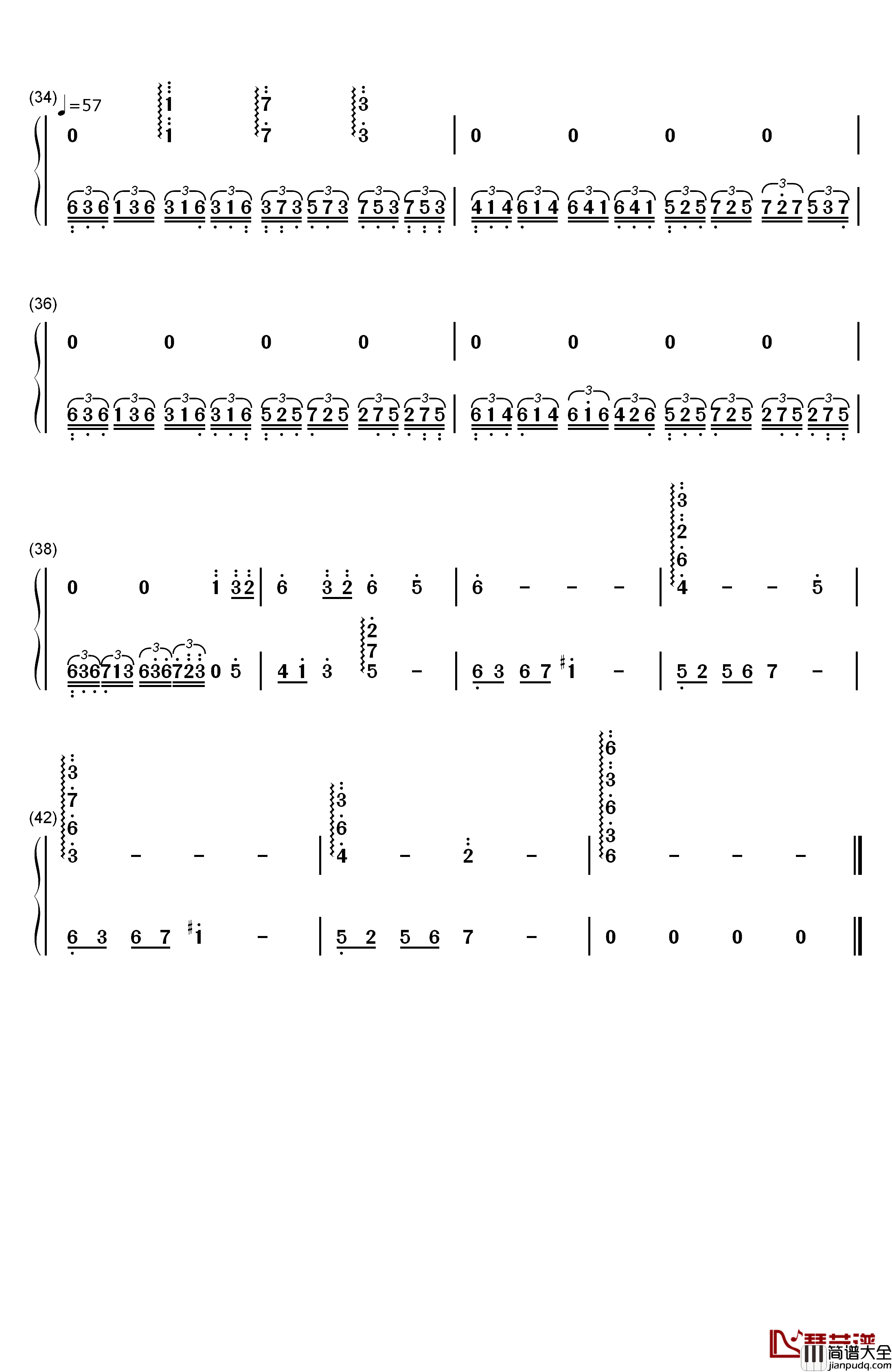穿越时空的思念钢琴简谱_数字双手_和田熏