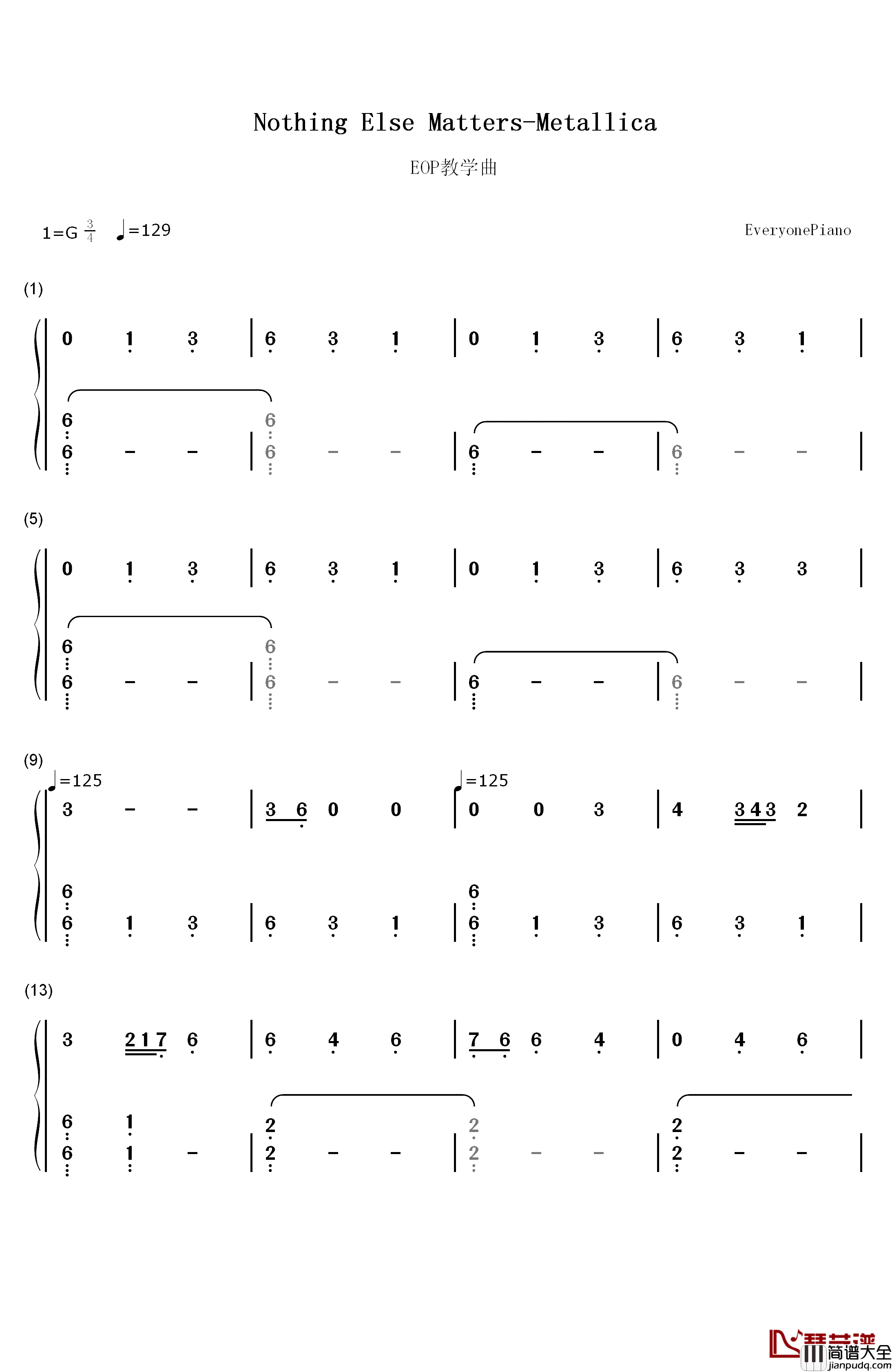 Nothing_Else_Matters钢琴简谱_数字双手_Metallica