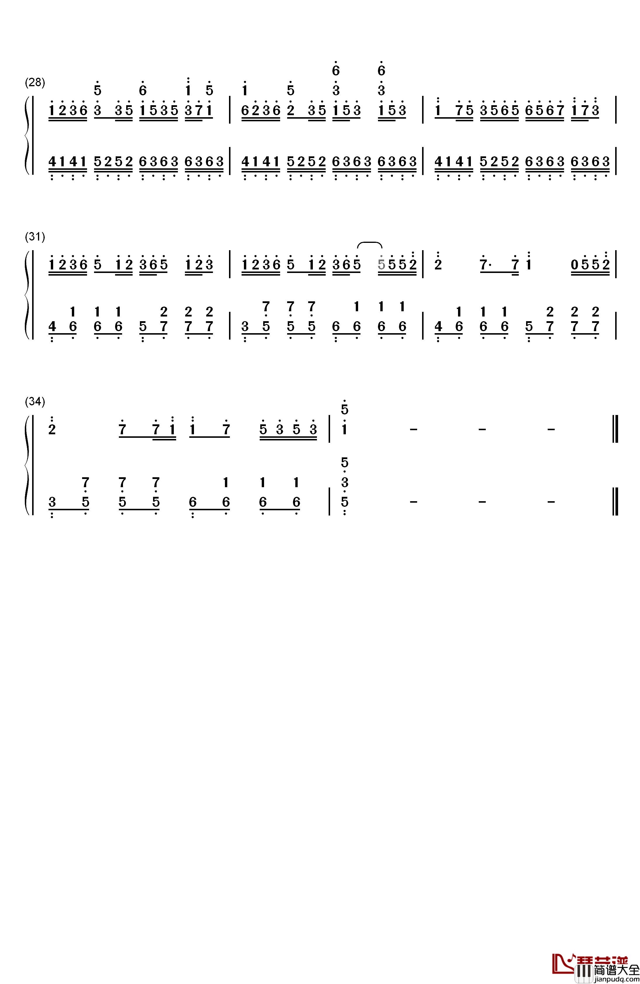 嘘の火花钢琴简谱_数字双手_96猫