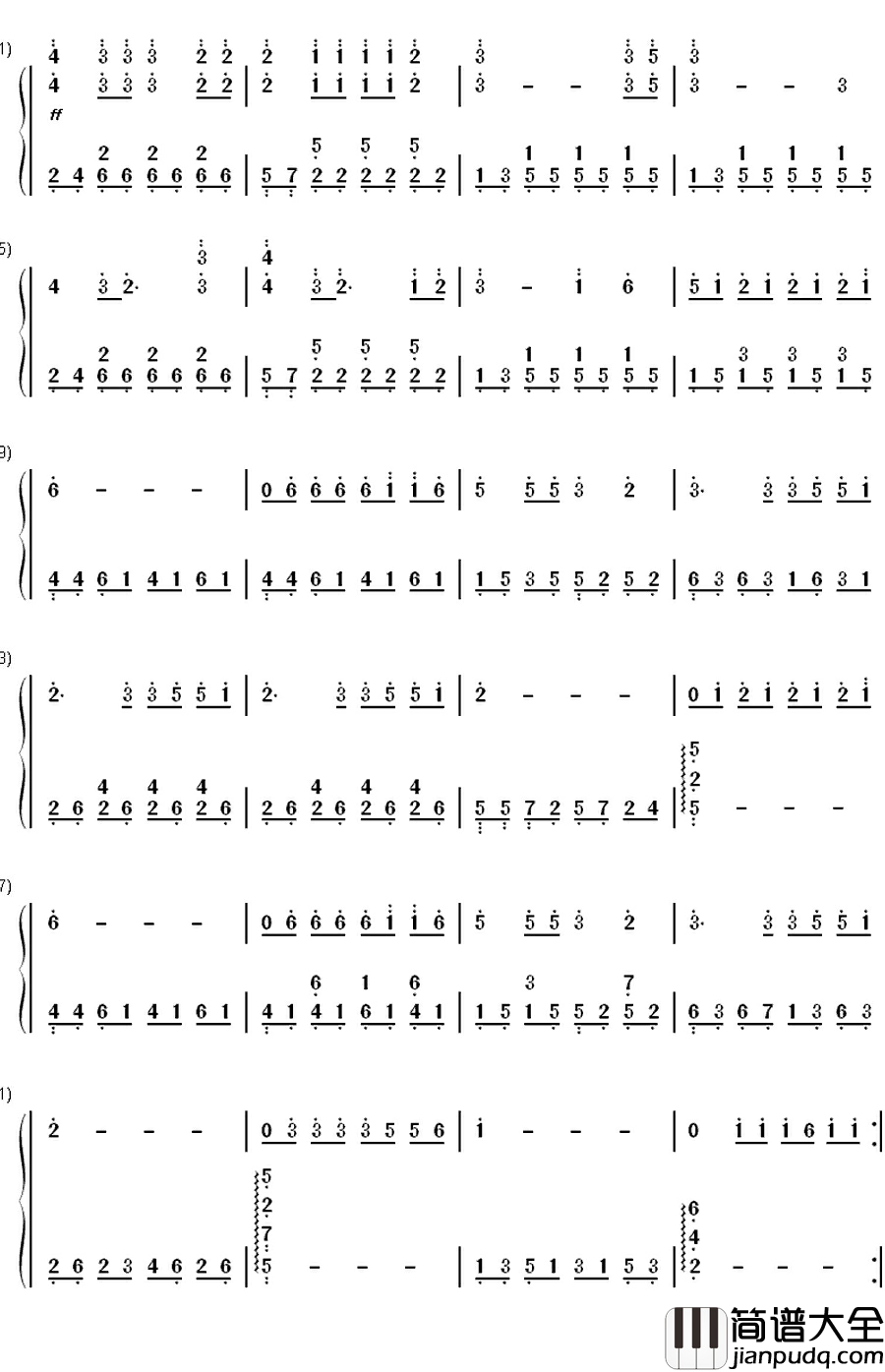 给你们钢琴简谱_数字双手_张宇