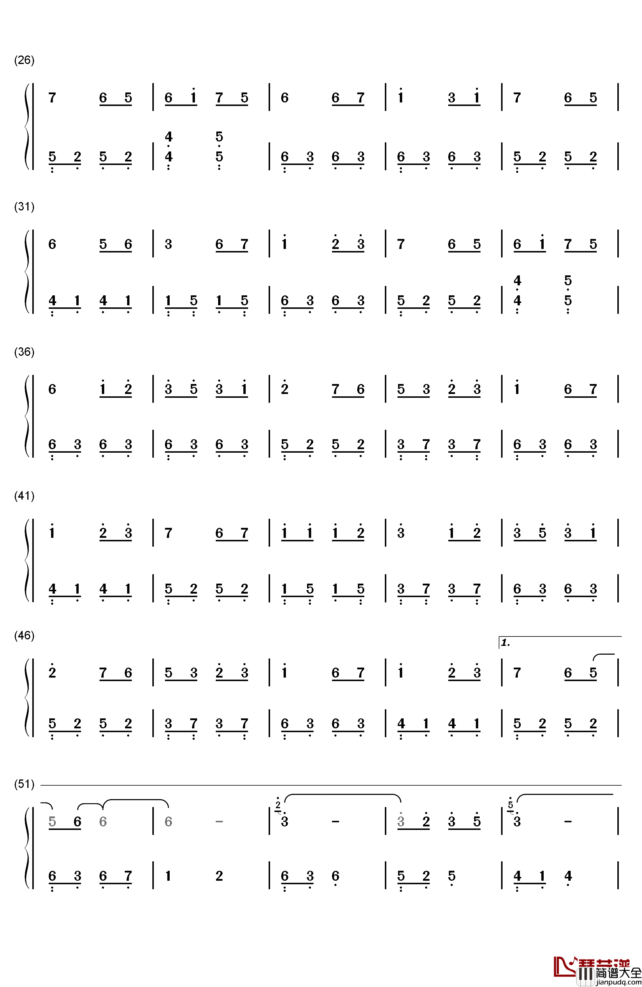 恋人心钢琴简谱_数字双手_魏新雨