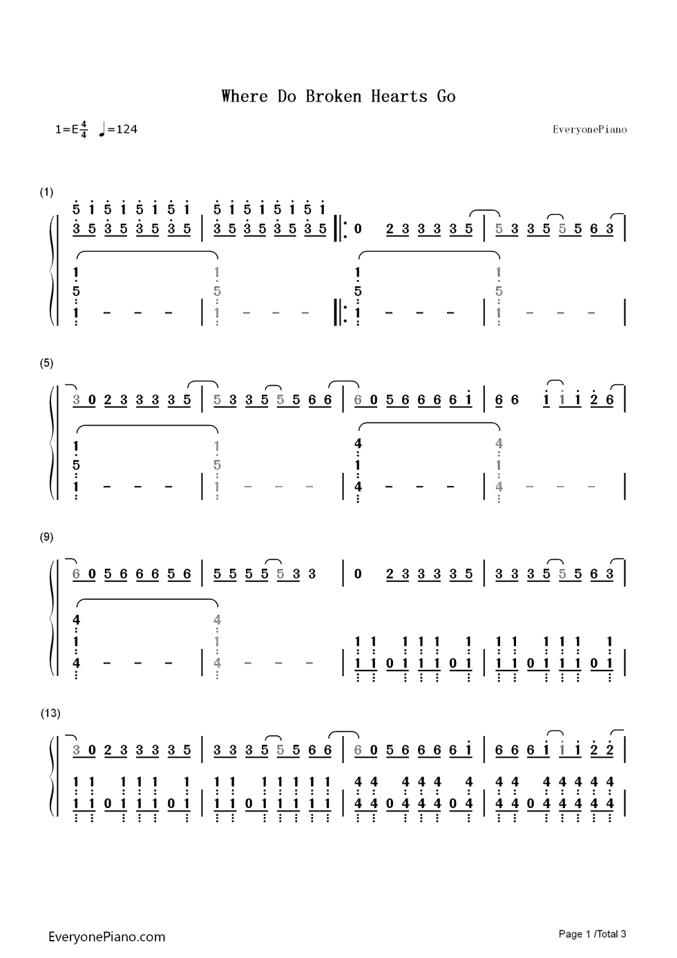 Where_Do_Broken_Hearts_Go钢琴简谱_数字双手_One_Direction