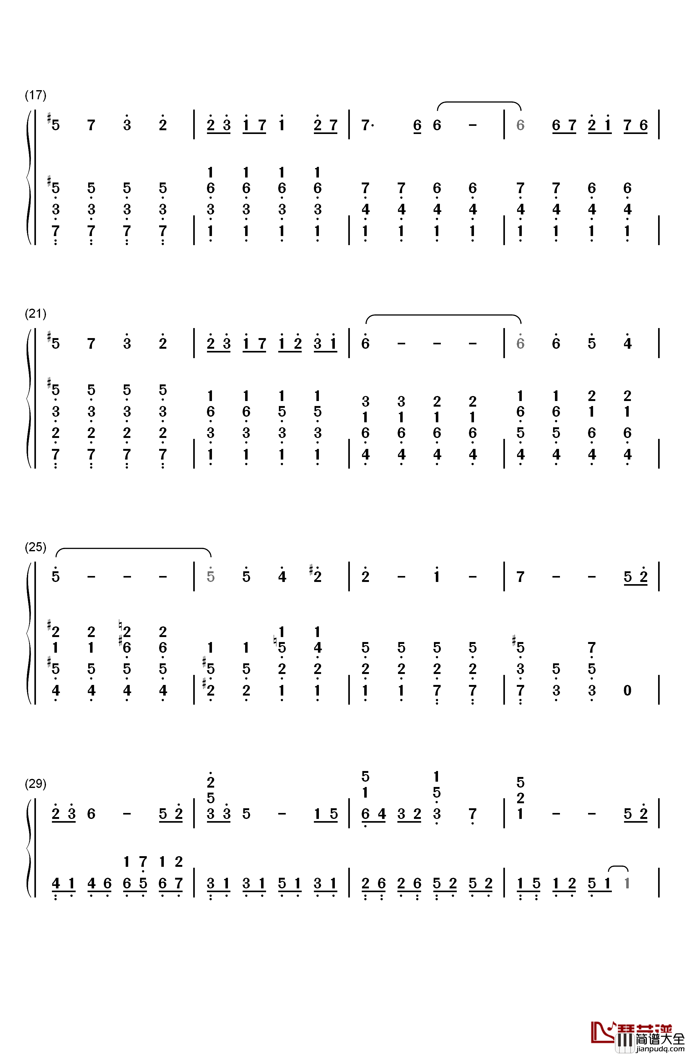 空に光る钢琴简谱_数字双手_Riya