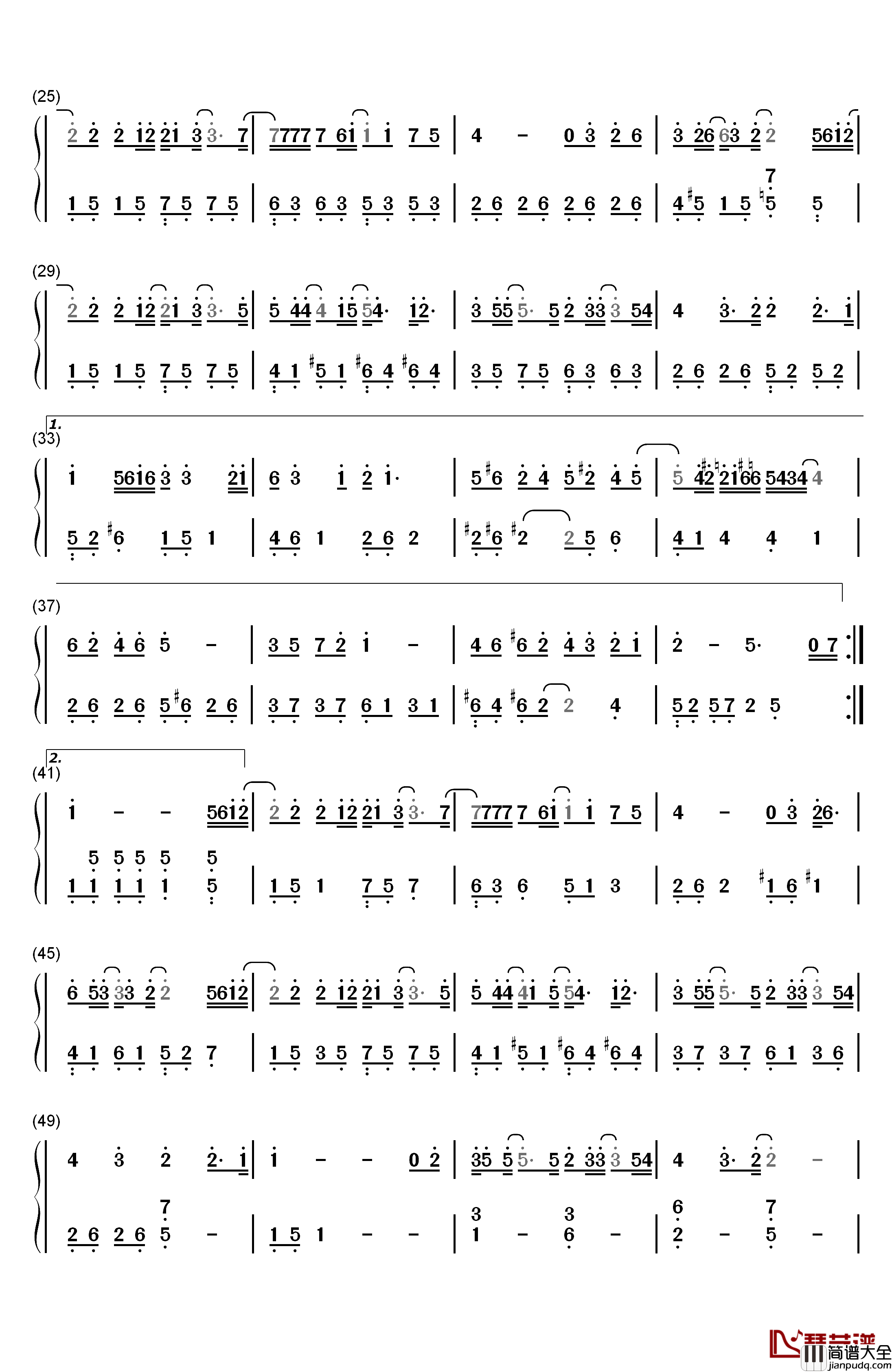 年少有为钢琴简谱_数字双手_李荣浩