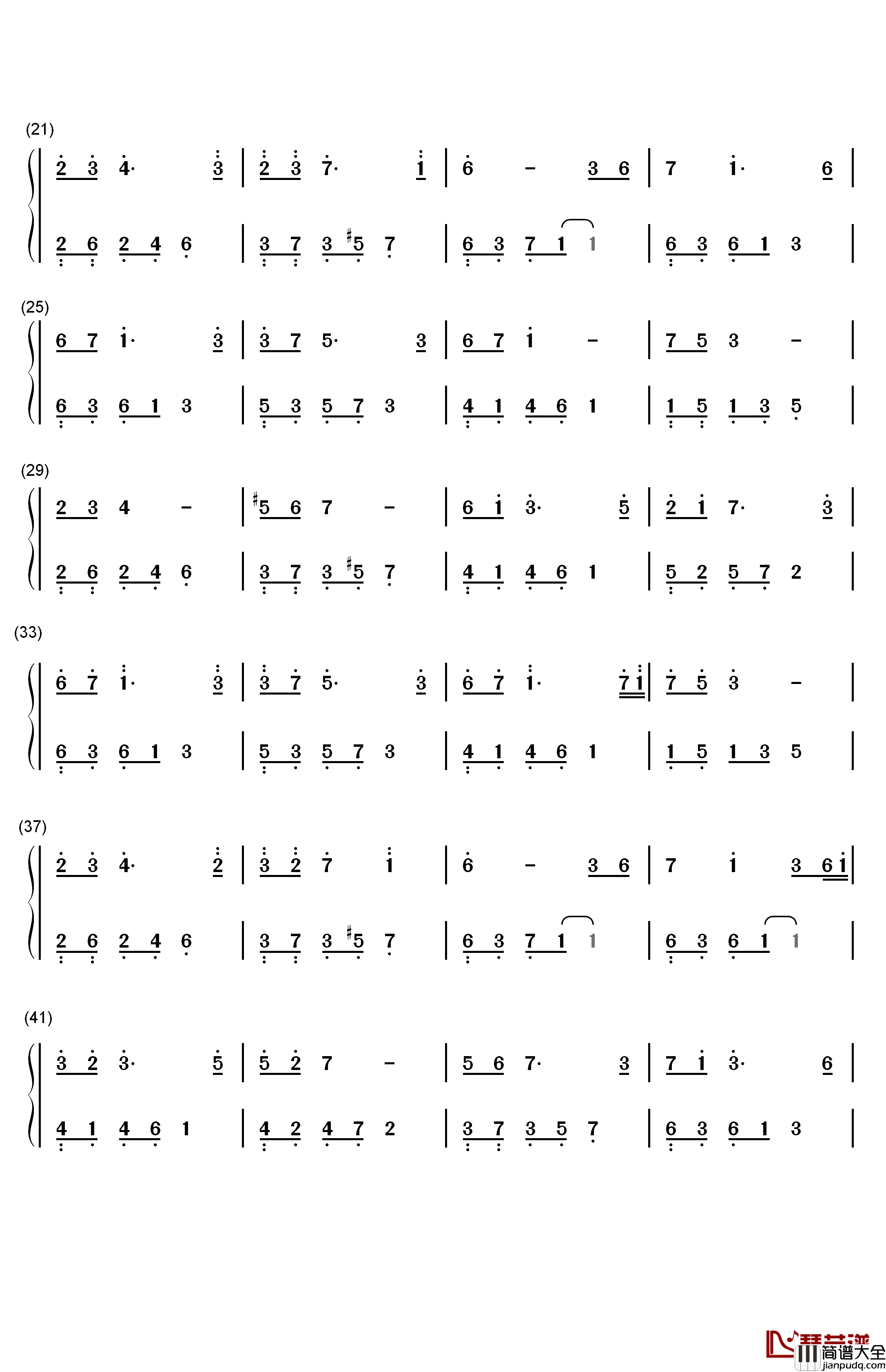 雨葵钢琴简谱_数字双手_石进