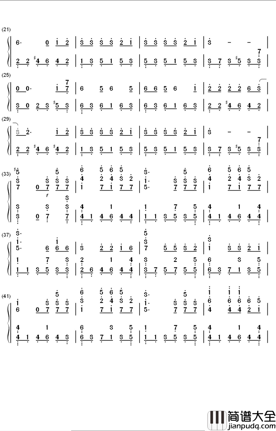 雨蝶钢琴简谱_数字双手_李翊君