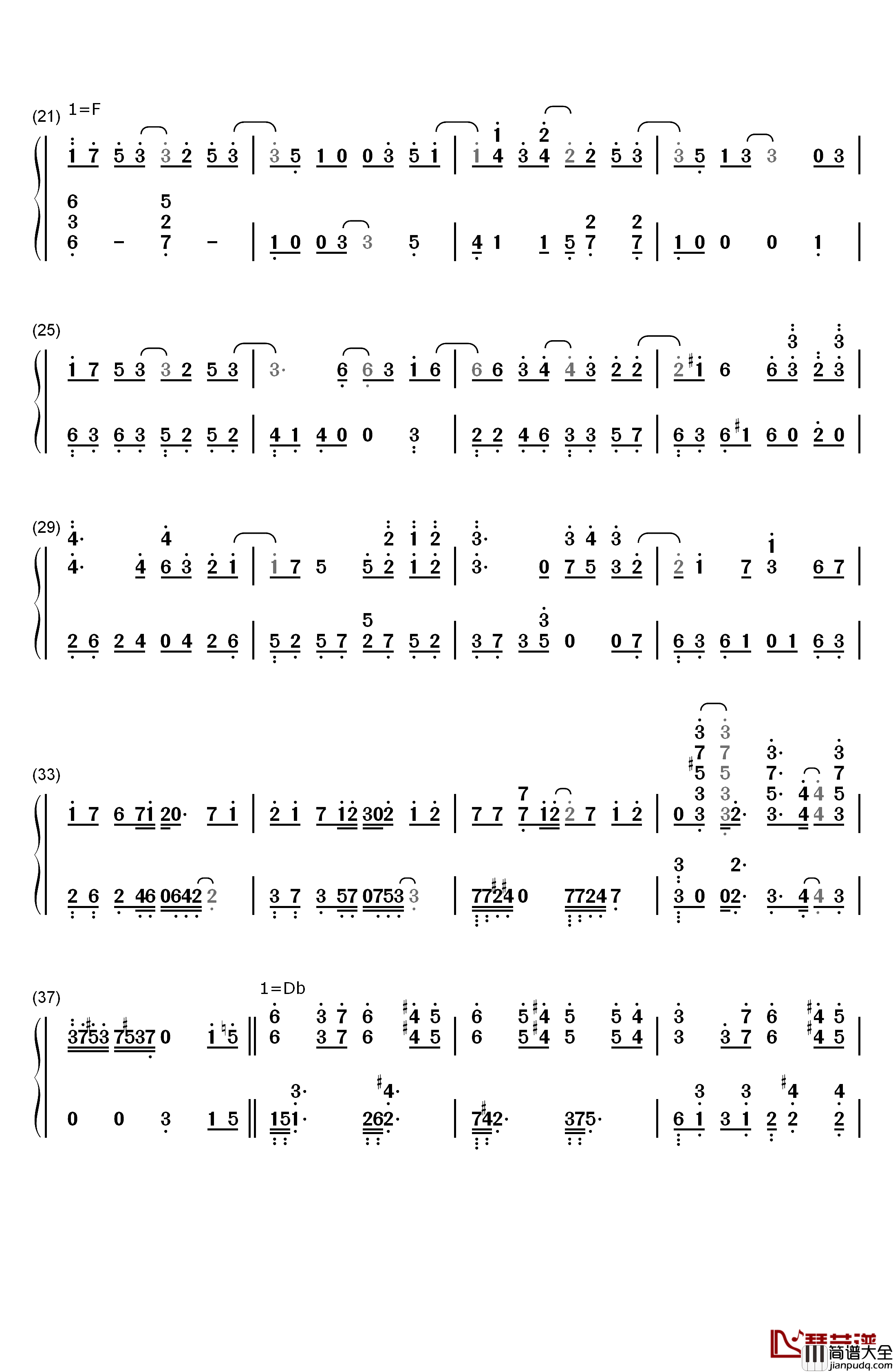 Unfinished钢琴简谱_数字双手_KOTOKO