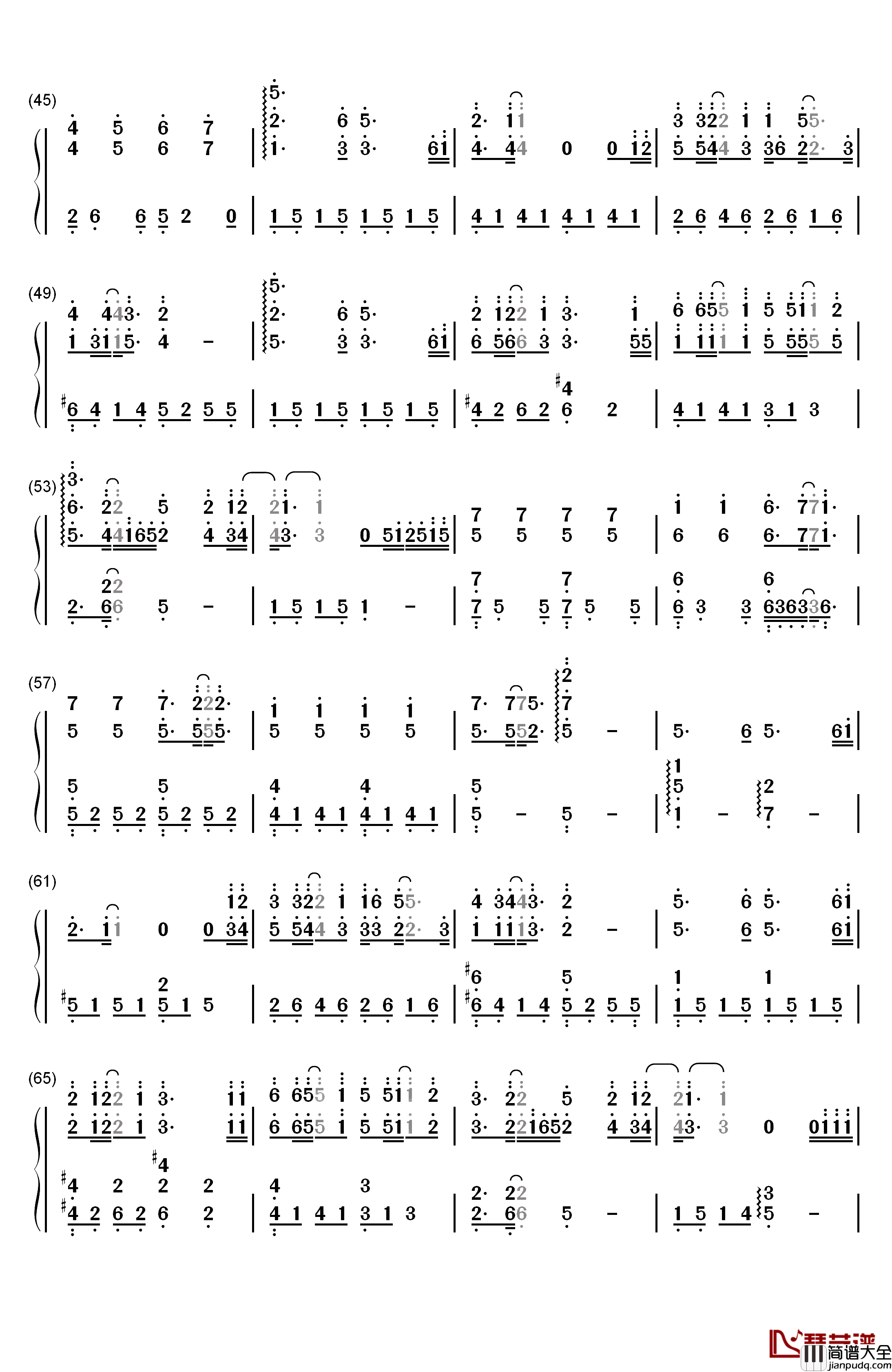 My_Sunshine钢琴简谱_数字双手_张杰