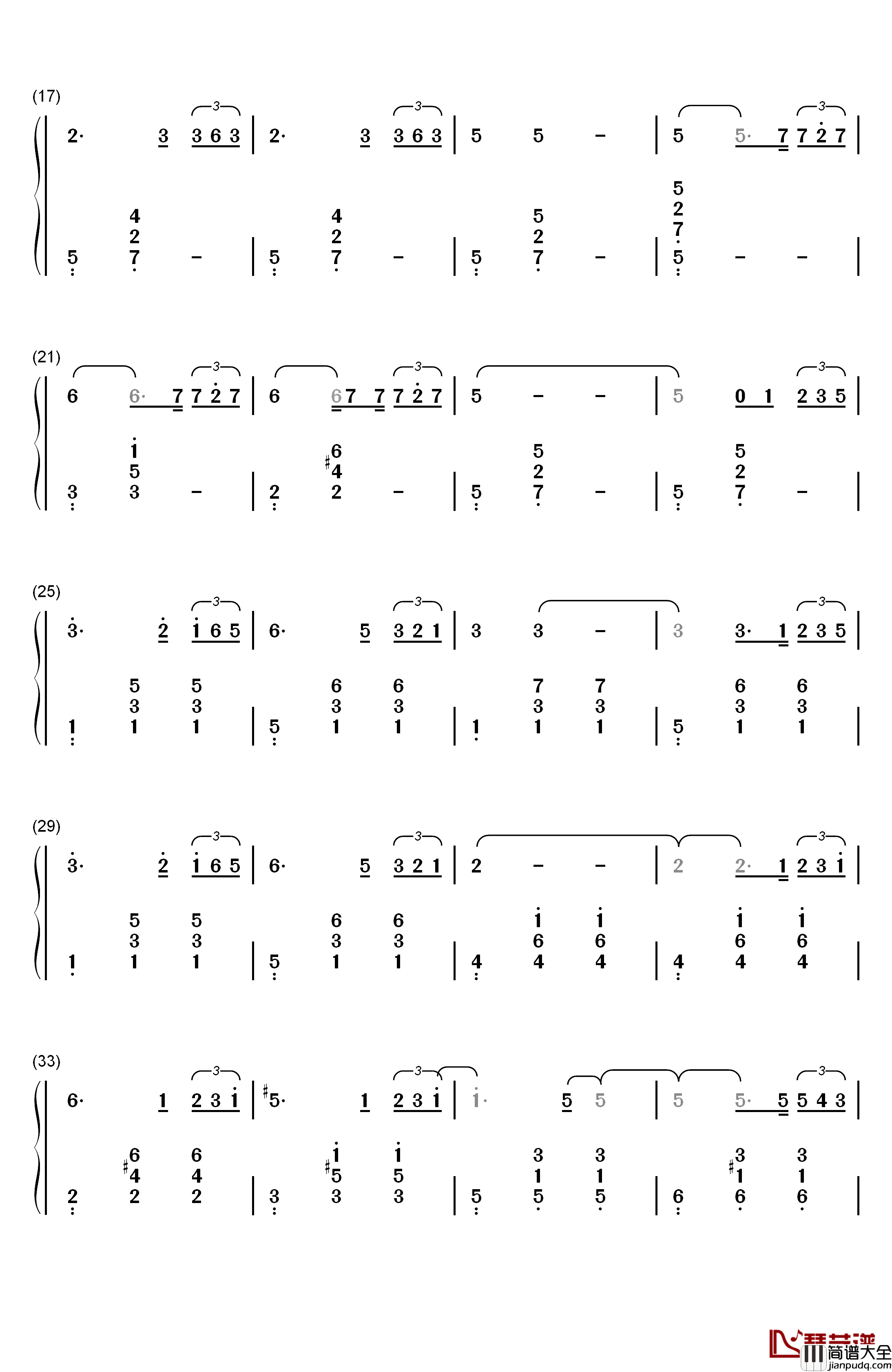 偶遇钢琴简谱_数字双手_王菲