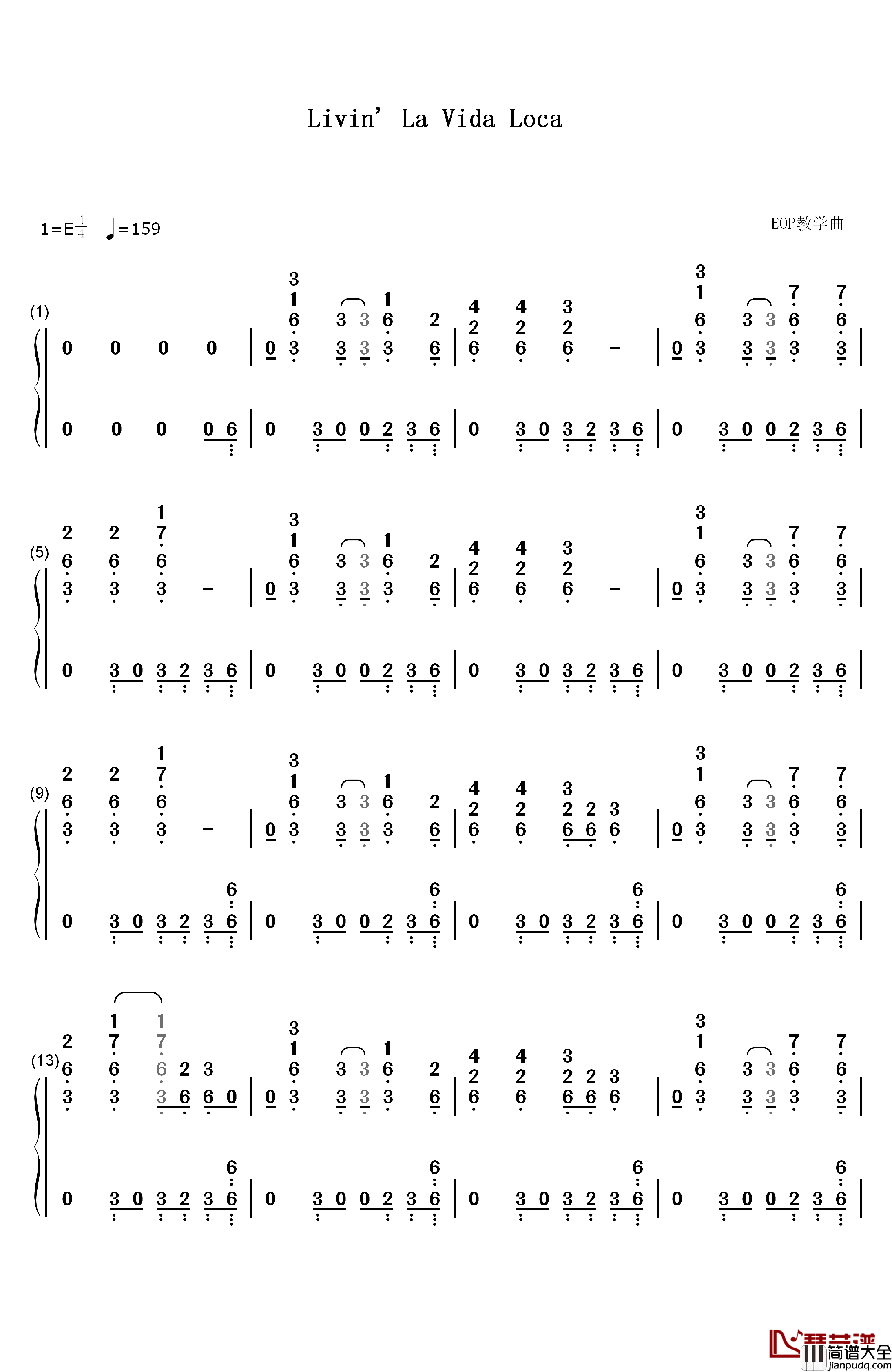 Livin'_La_Vida_Loca钢琴简谱_数字双手_Ricky_Martin