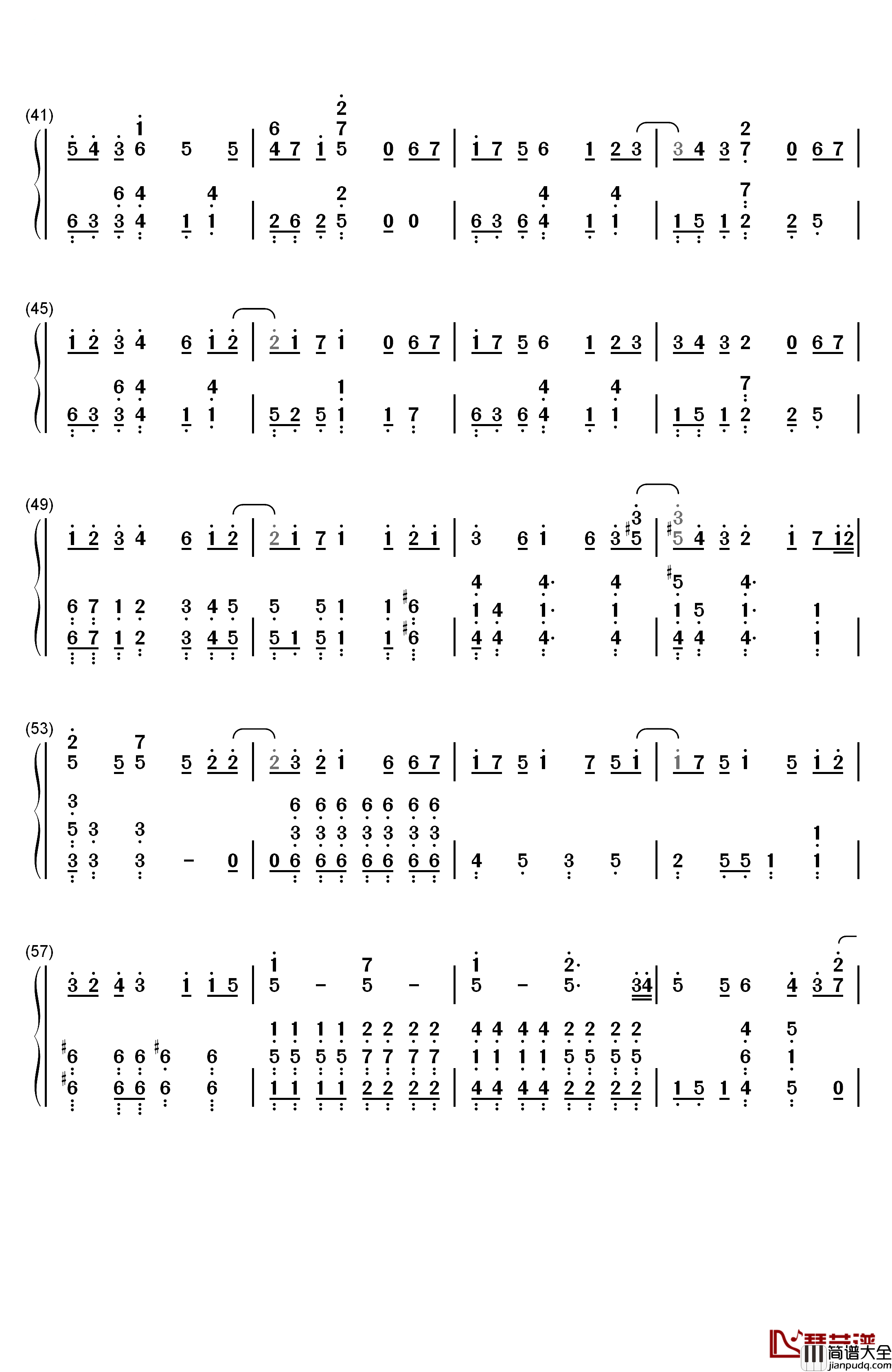 果てない空钢琴简谱_数字双手_岚