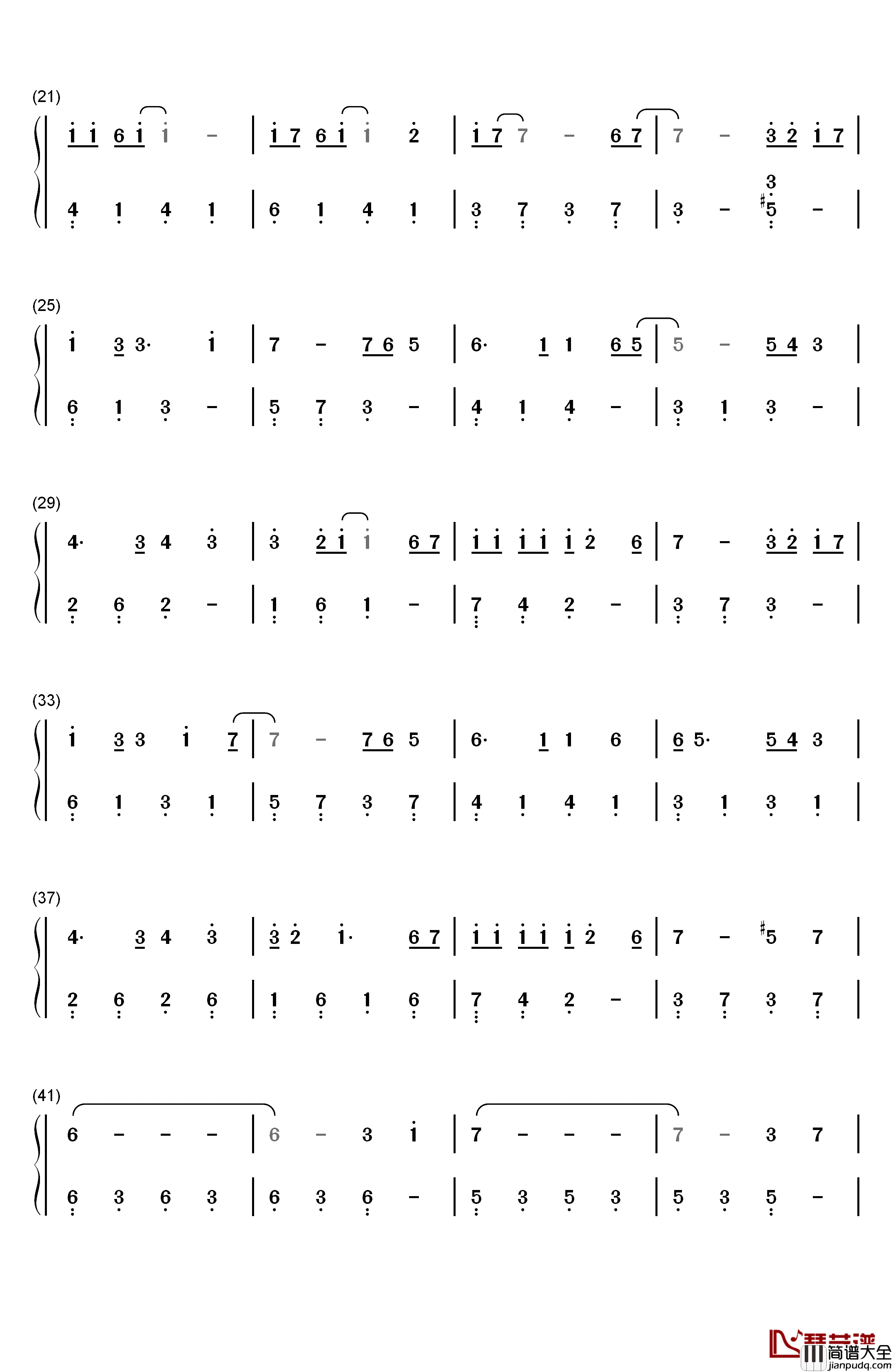 红玫瑰钢琴简谱_数字双手_张碧晨