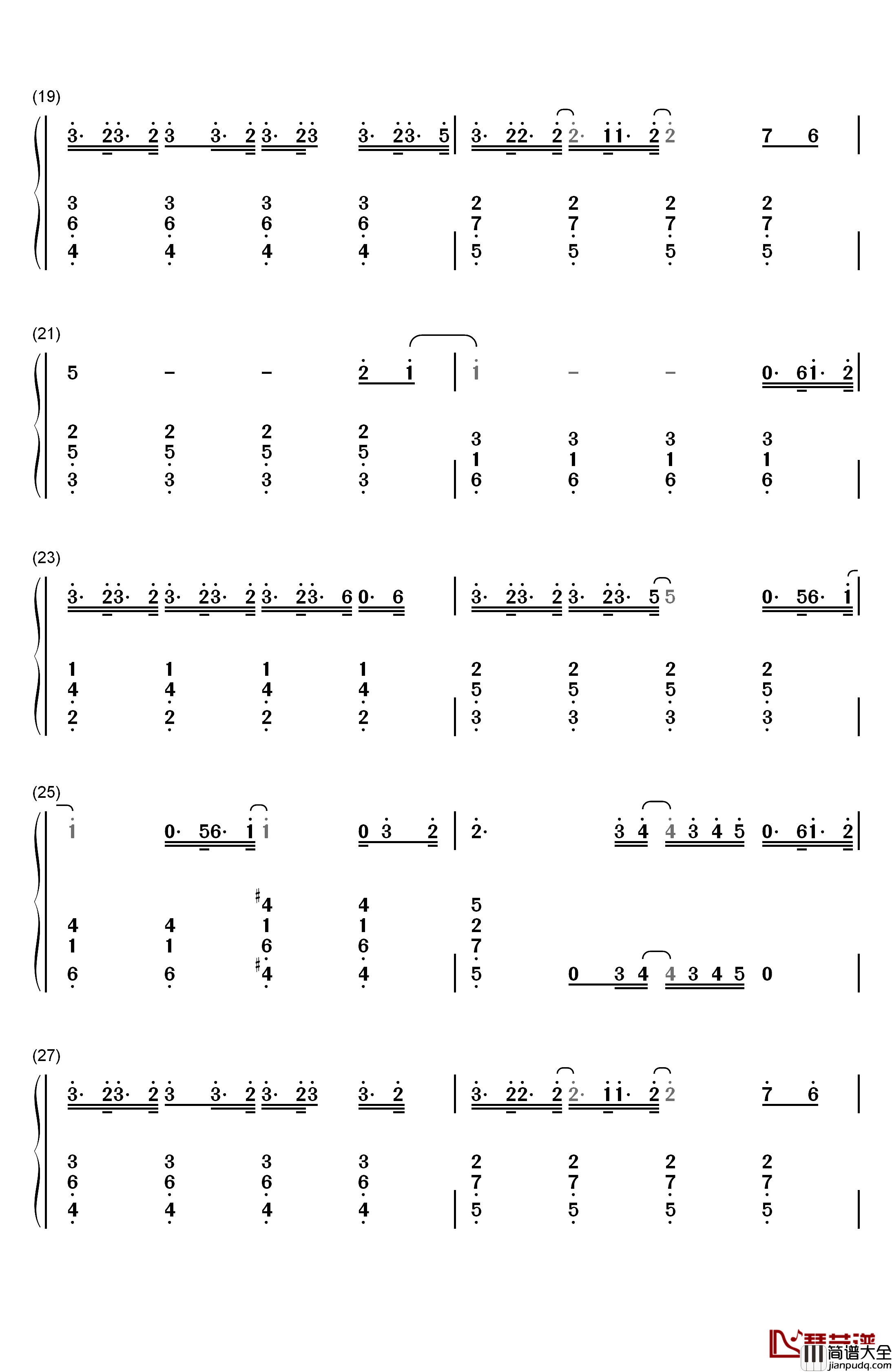 小棉袄钢琴简谱_数字双手_王俊凯