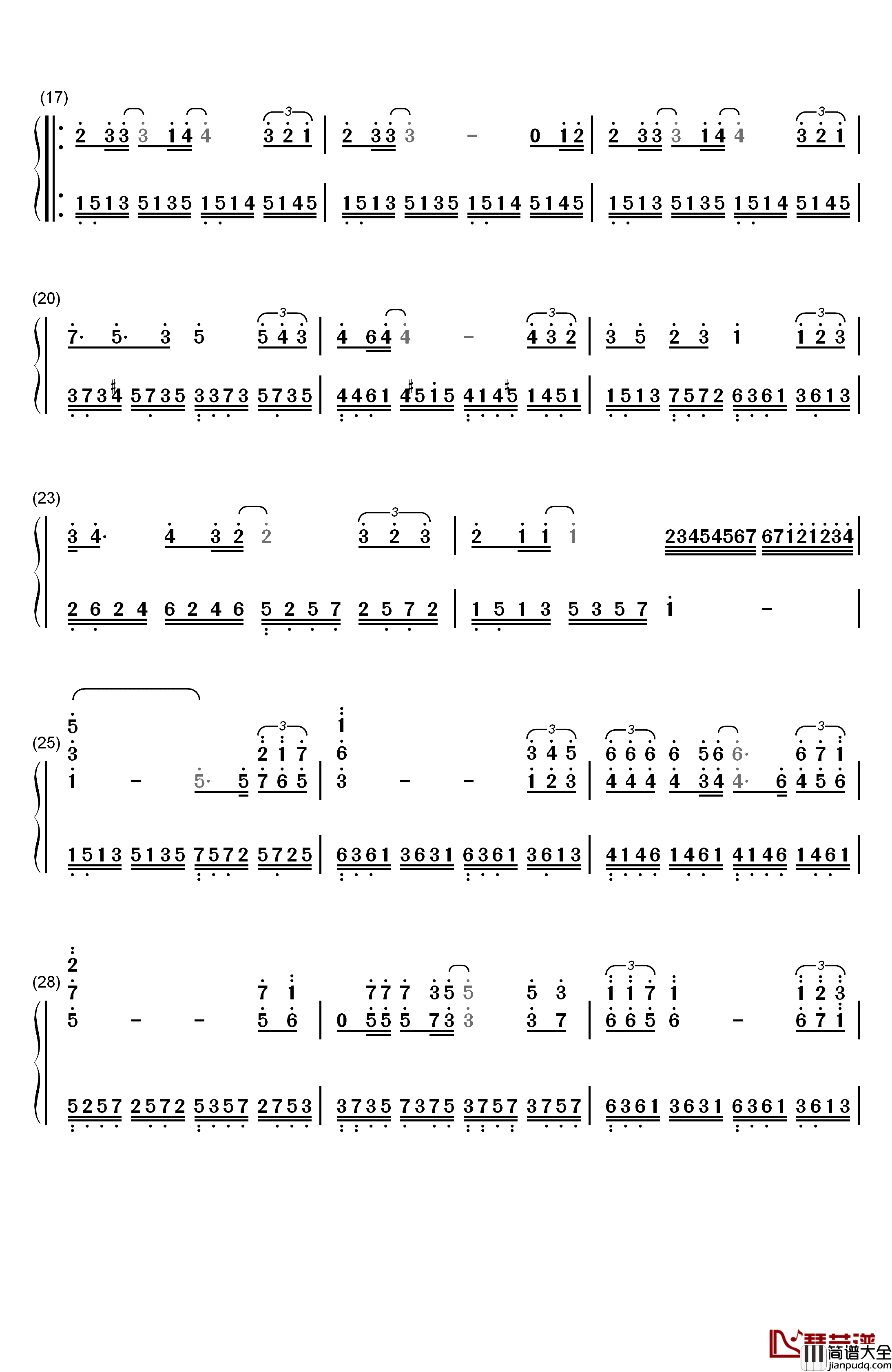 听海钢琴简谱_数字双手_张惠妹