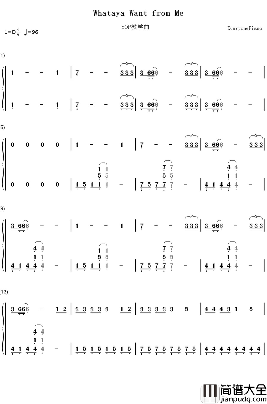 Whataya_Want_from_Me钢琴简谱_数字双手_Adam_Lambert