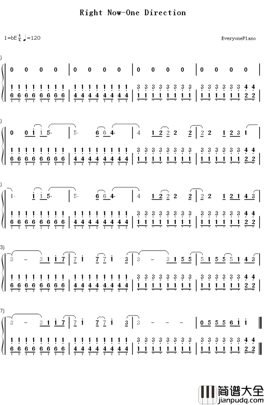 Right_Now钢琴简谱_数字双手_One_Direction