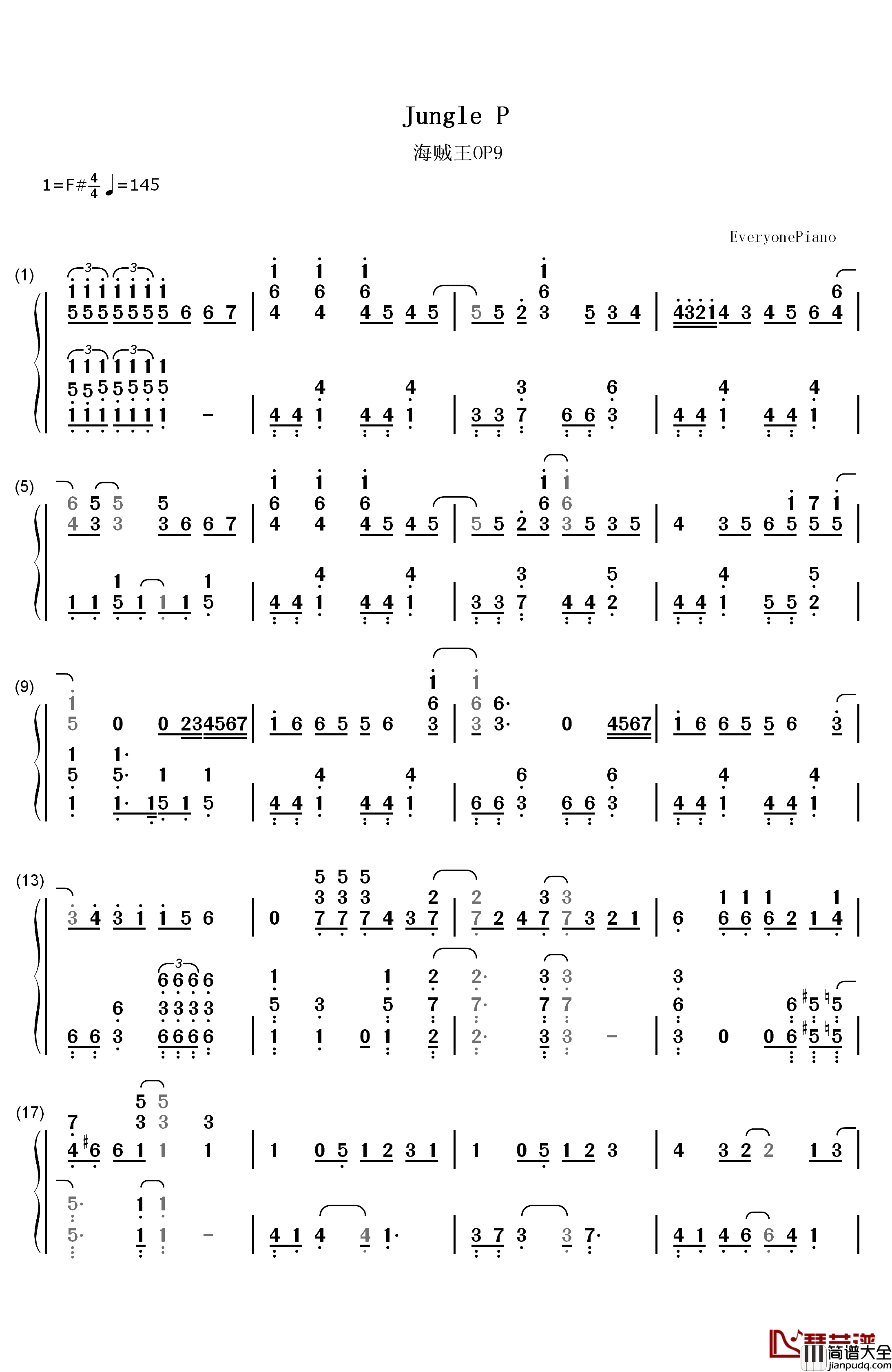 Jungle_P钢琴简谱_数字双手_5050