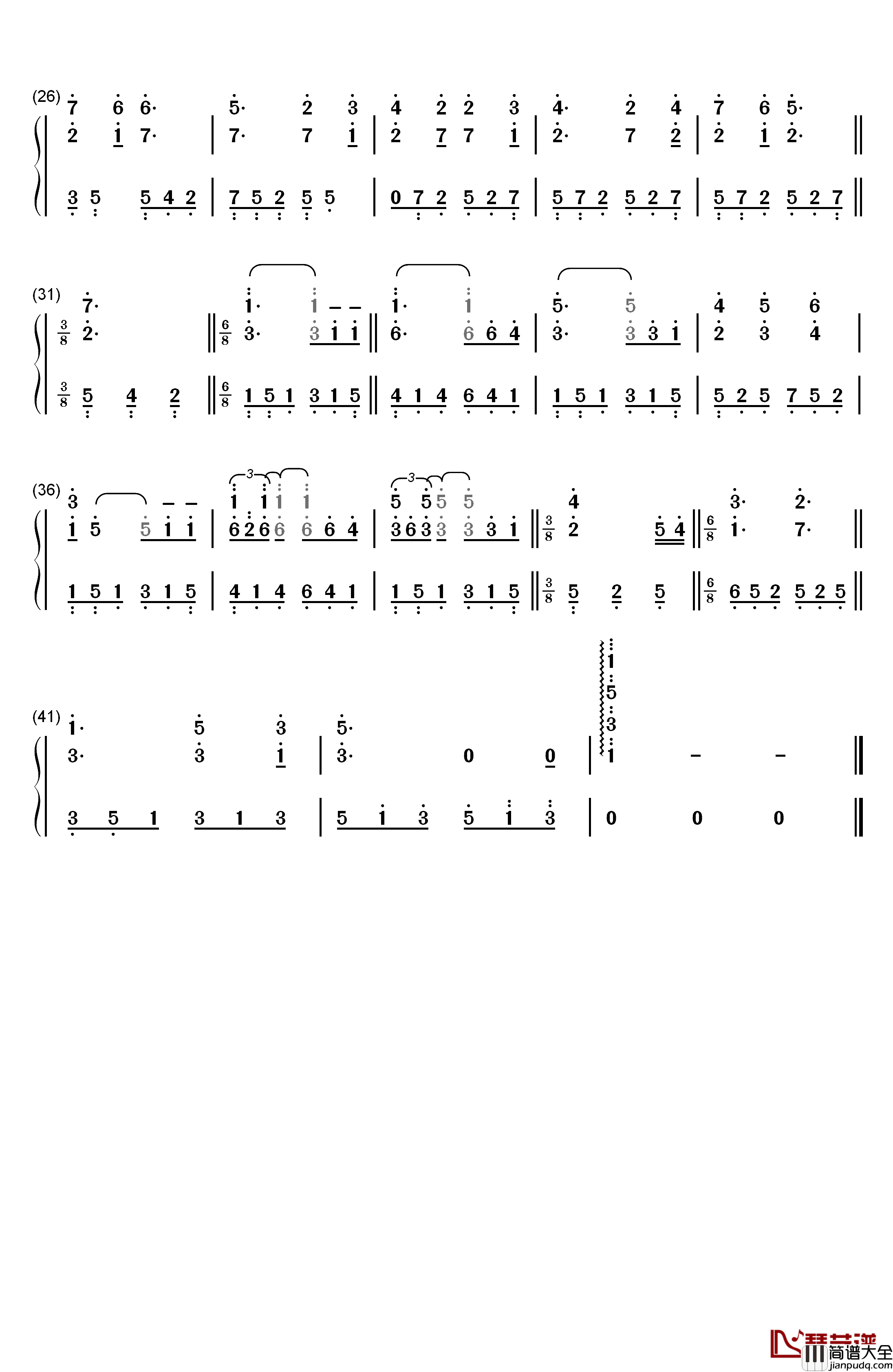 布拉姆斯的摇篮曲钢琴简谱_数字双手_理查德·克莱德曼