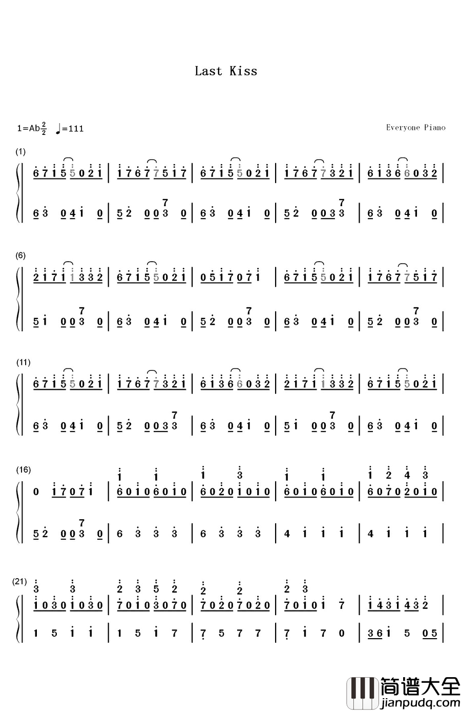Last_Kiss钢琴简谱_数字双手_Ken_Arai