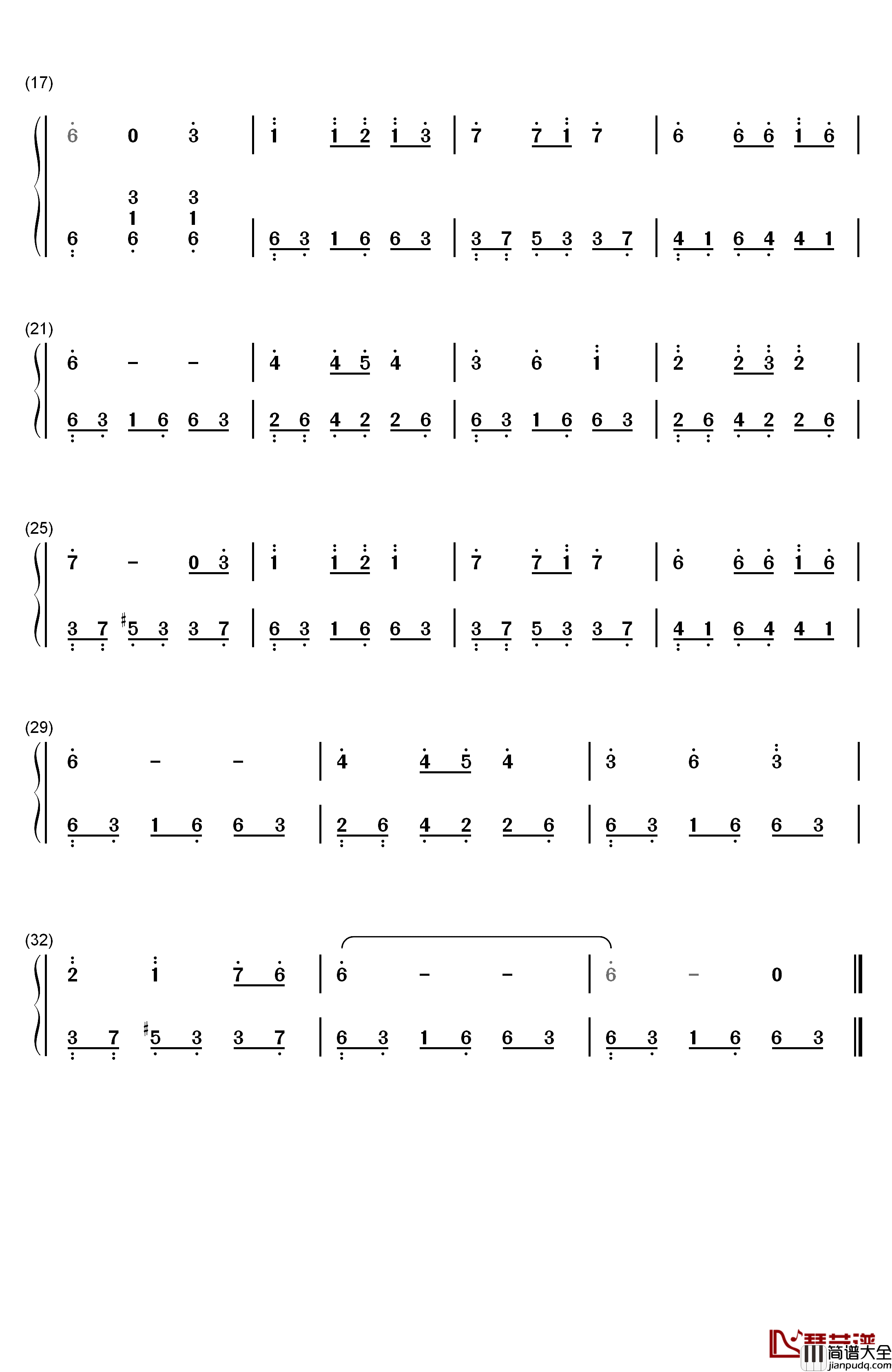 飘摇钢琴简谱_数字双手_周迅