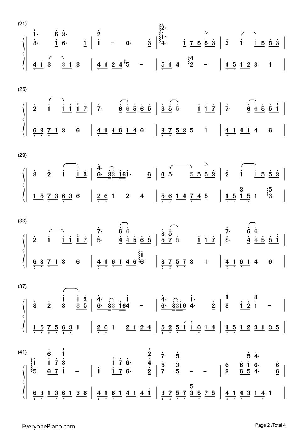 我愿意钢琴简谱_数字双手_王菲