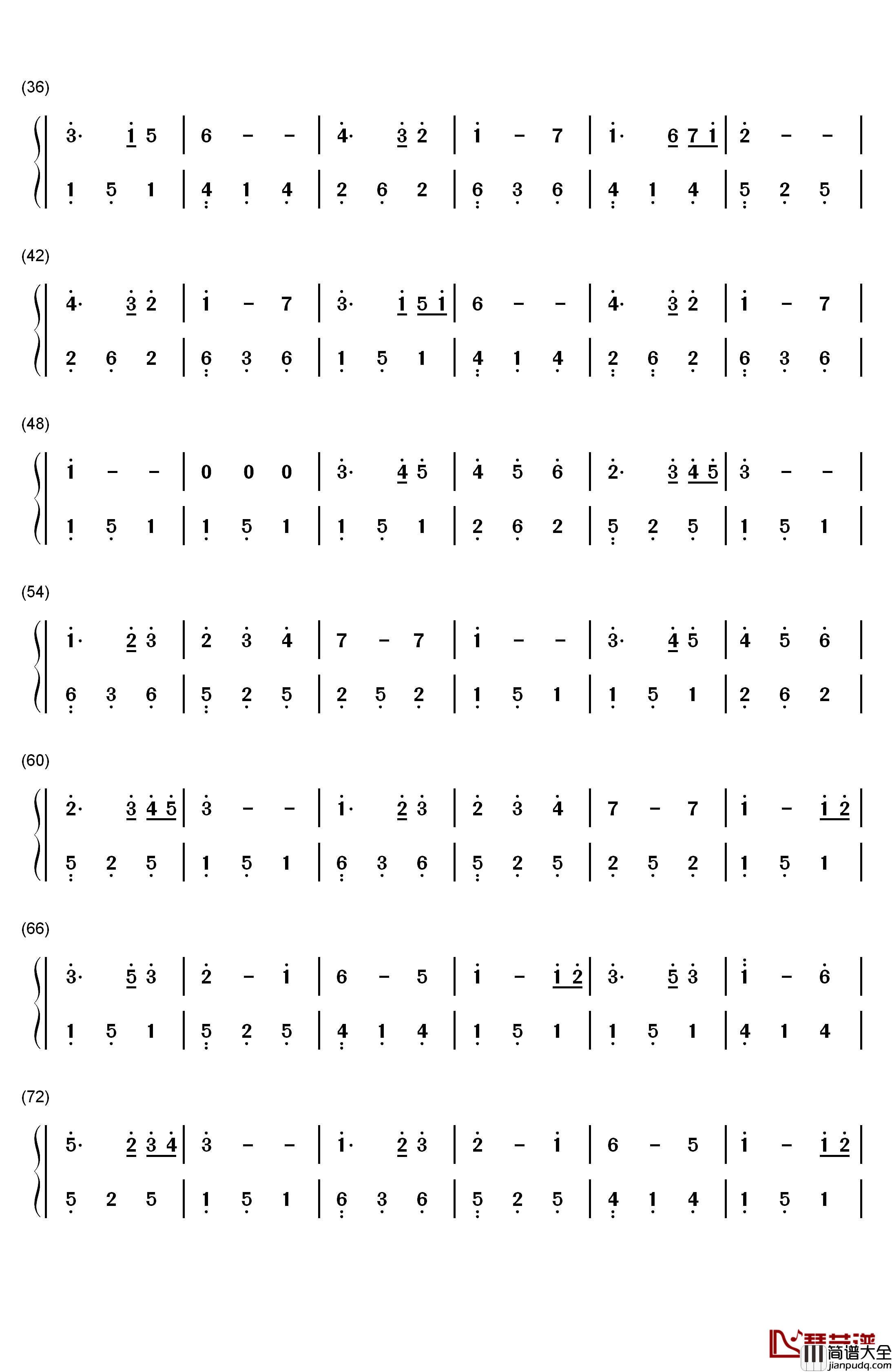 月光水岸钢琴简谱_数字双手_班得瑞