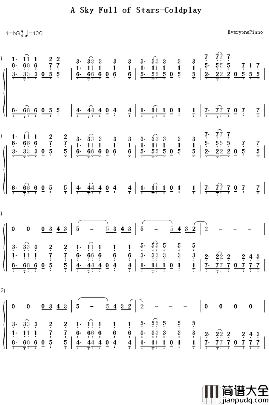 A_Sky_Full_of_Stars钢琴简谱_数字双手_Coldplay
