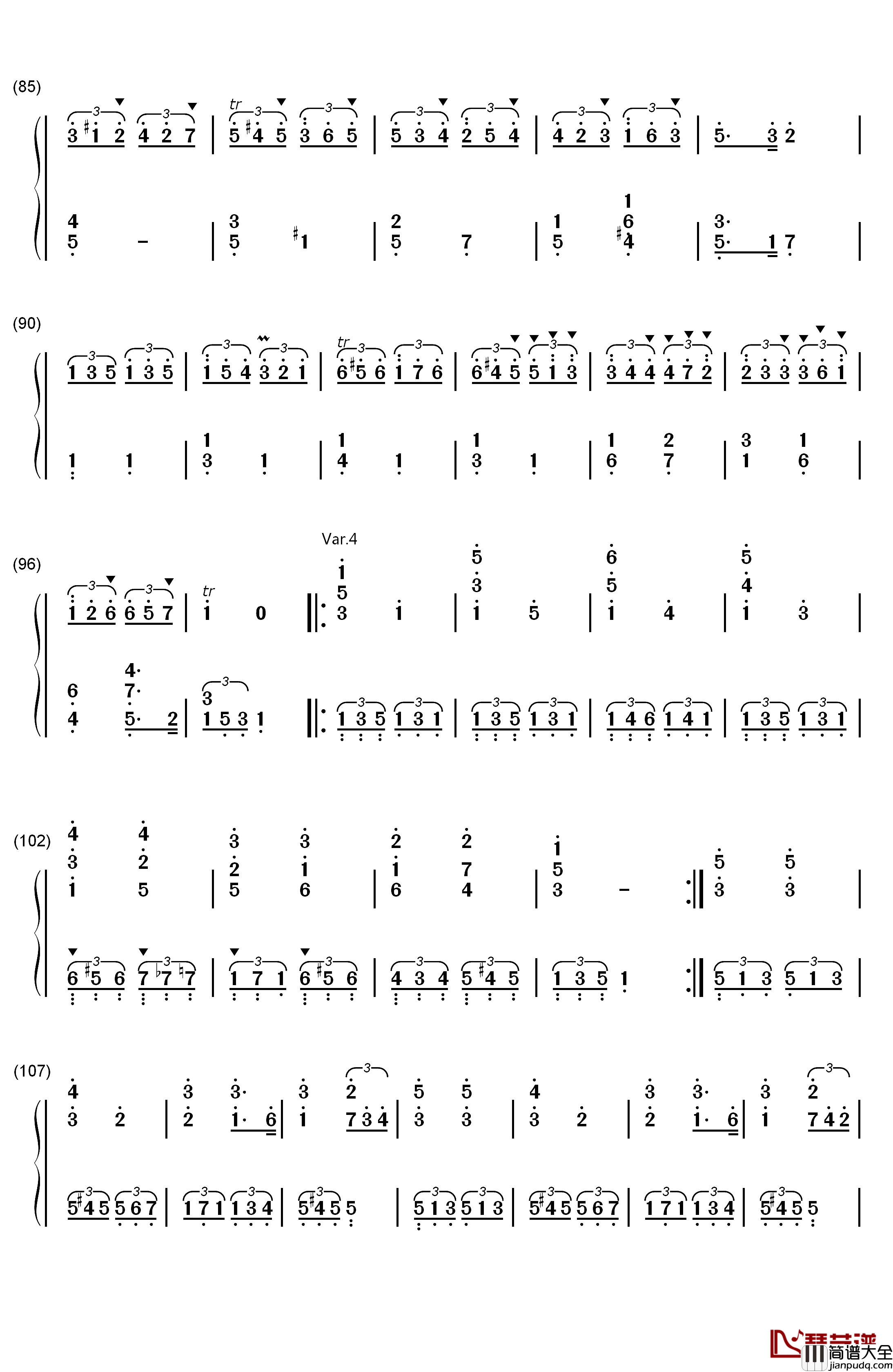 小星星变奏曲钢琴简谱_数字双手_莫扎特