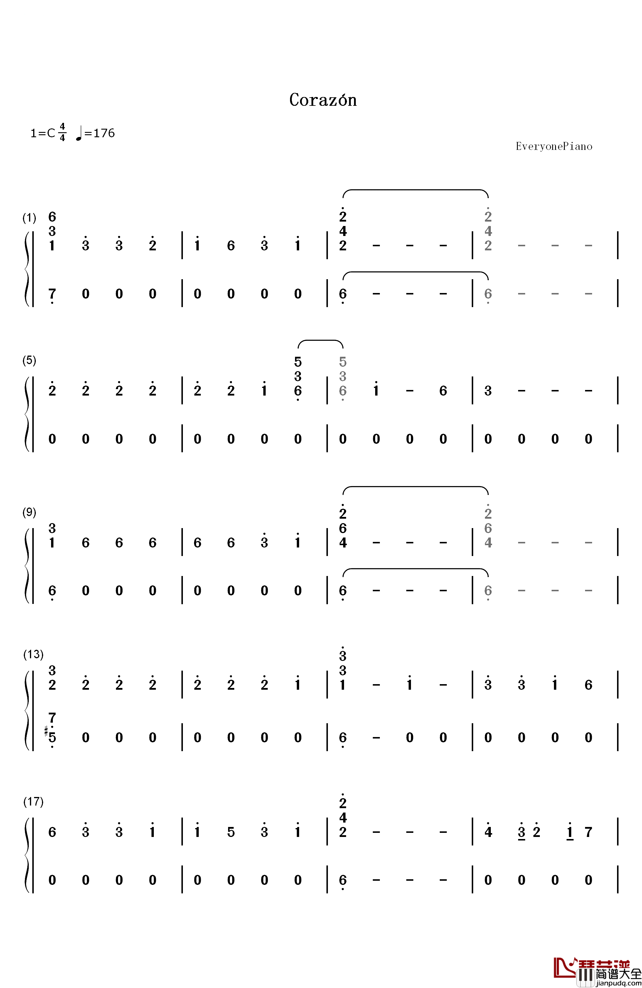 Corazón钢琴简谱_数字双手_Maluma