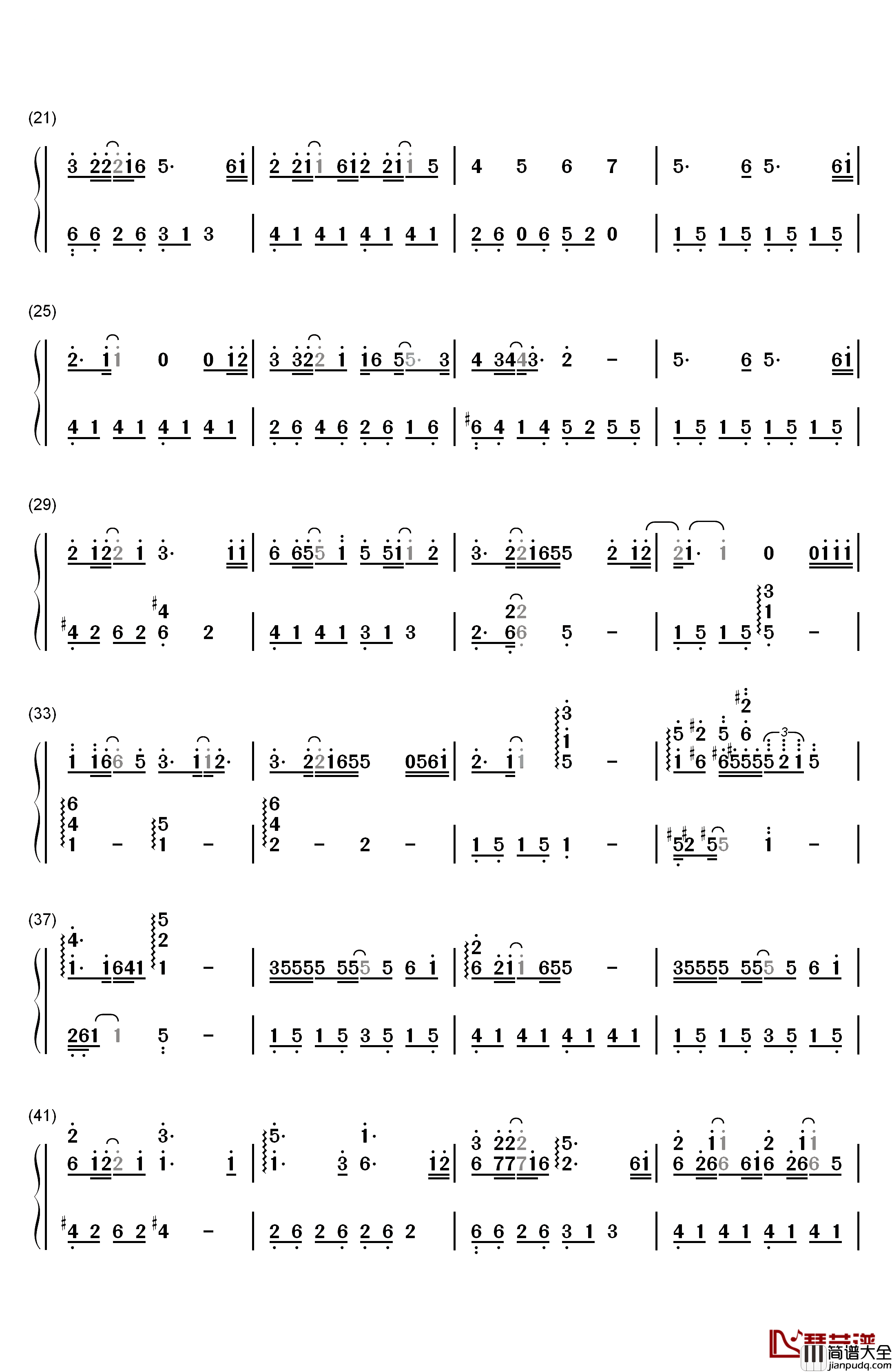 My_Sunshine钢琴简谱_数字双手_张杰