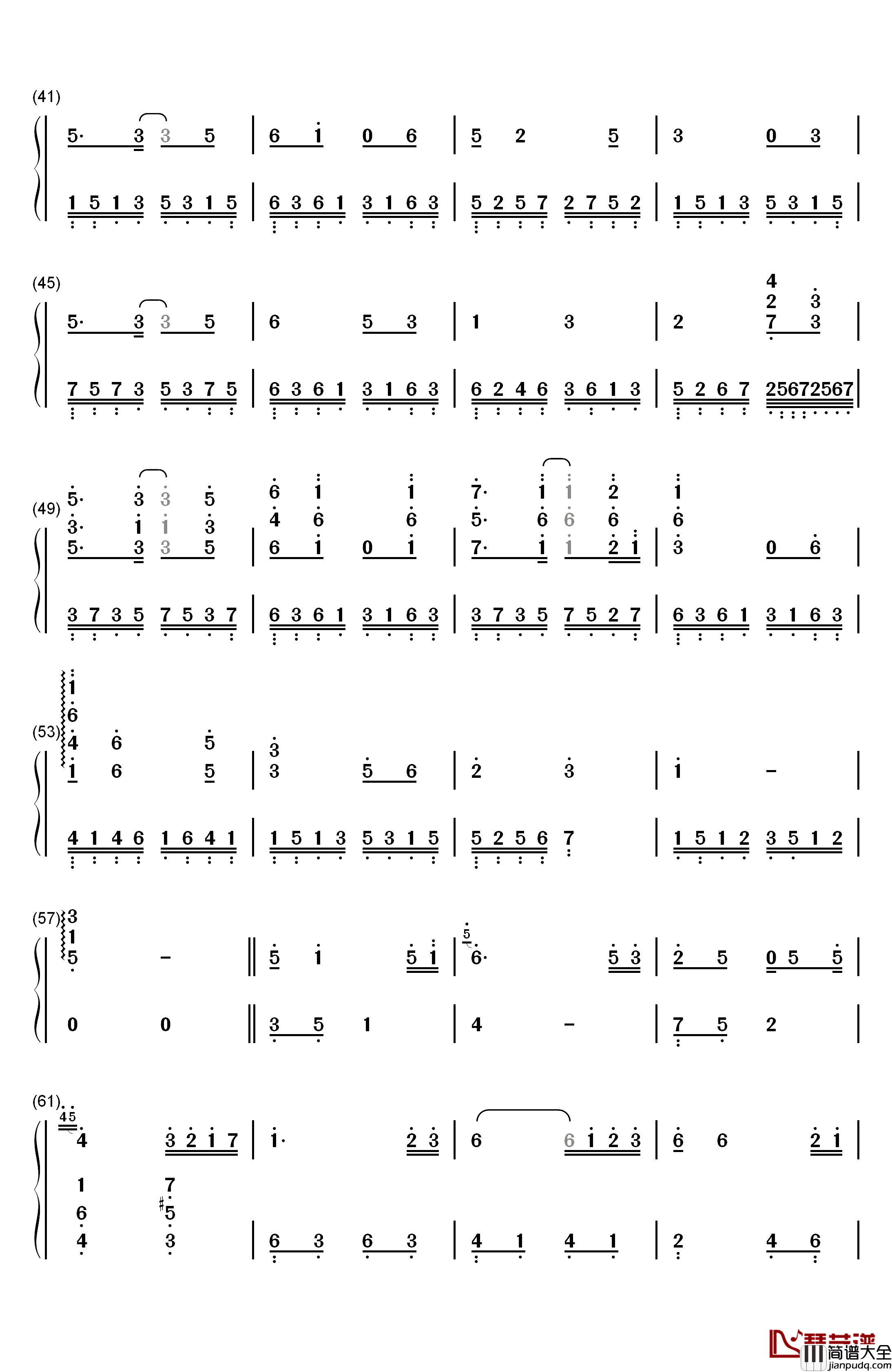 月光钢琴简谱_数字双手_羽泉