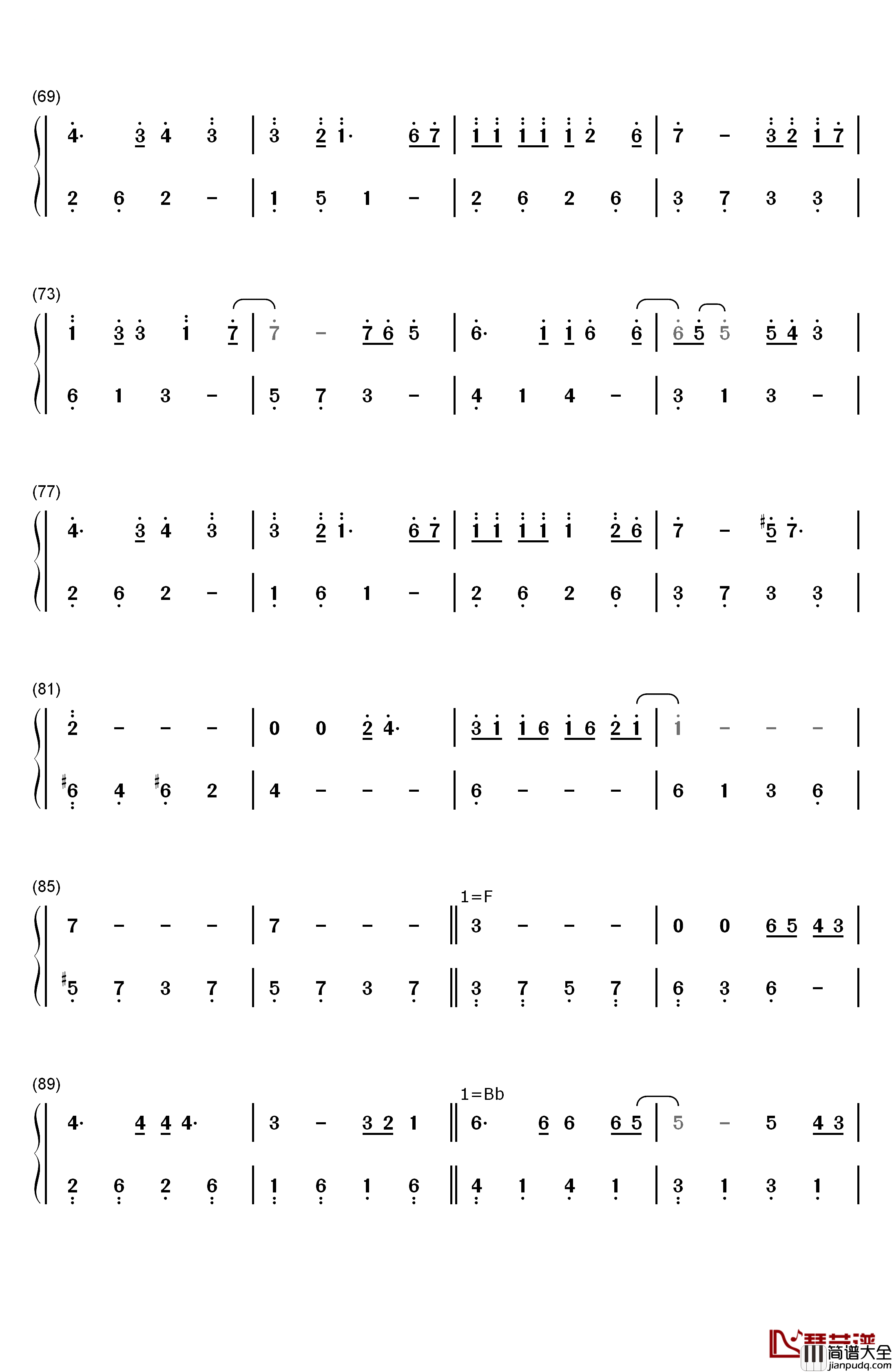 红玫瑰钢琴简谱_数字双手_张碧晨