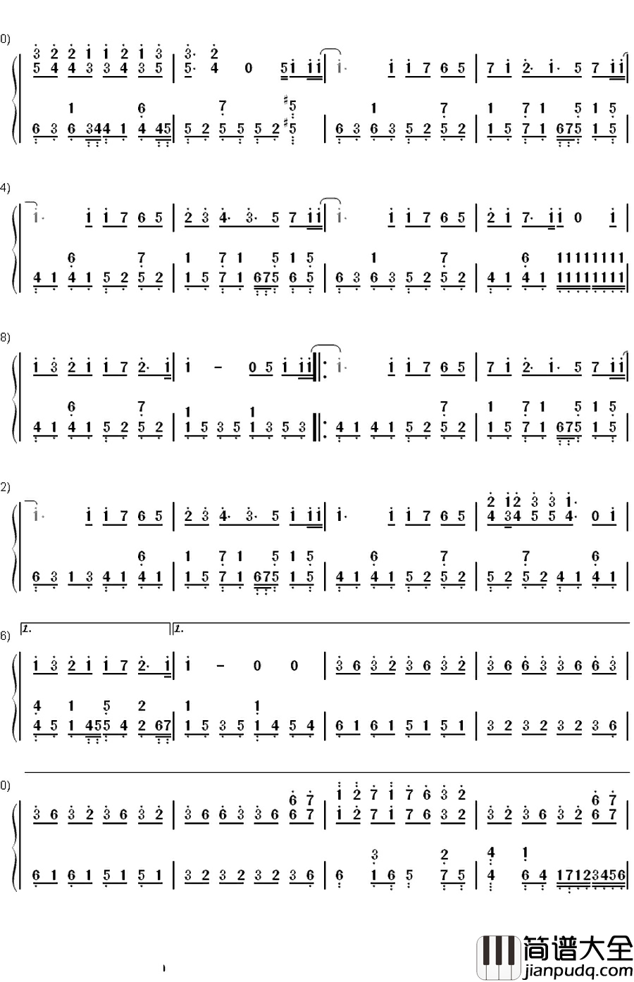 七里香钢琴简谱_数字双手_周杰伦