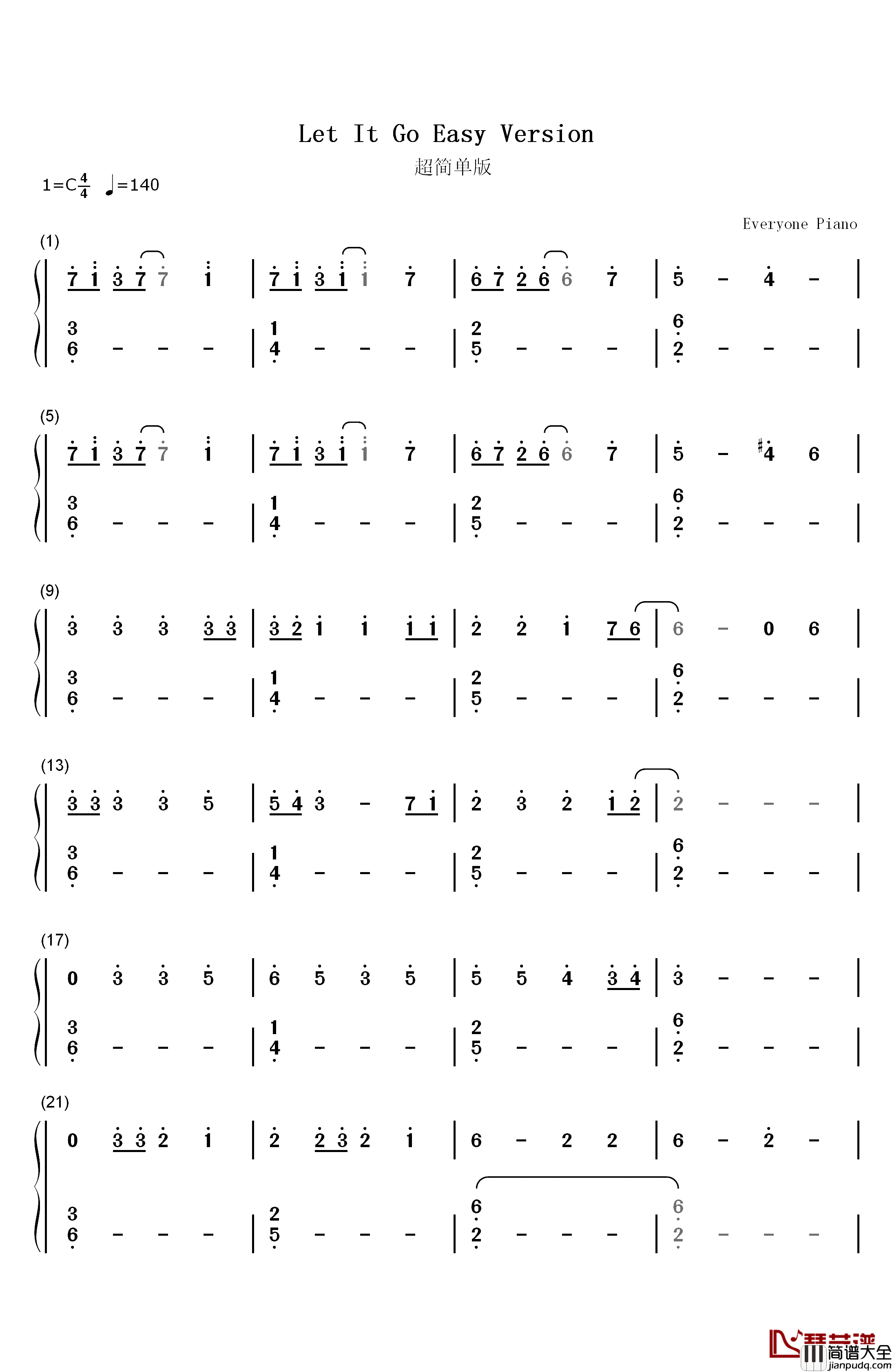 Let_It_Go超简单版钢琴简谱_数字双手_Demi_Lovato