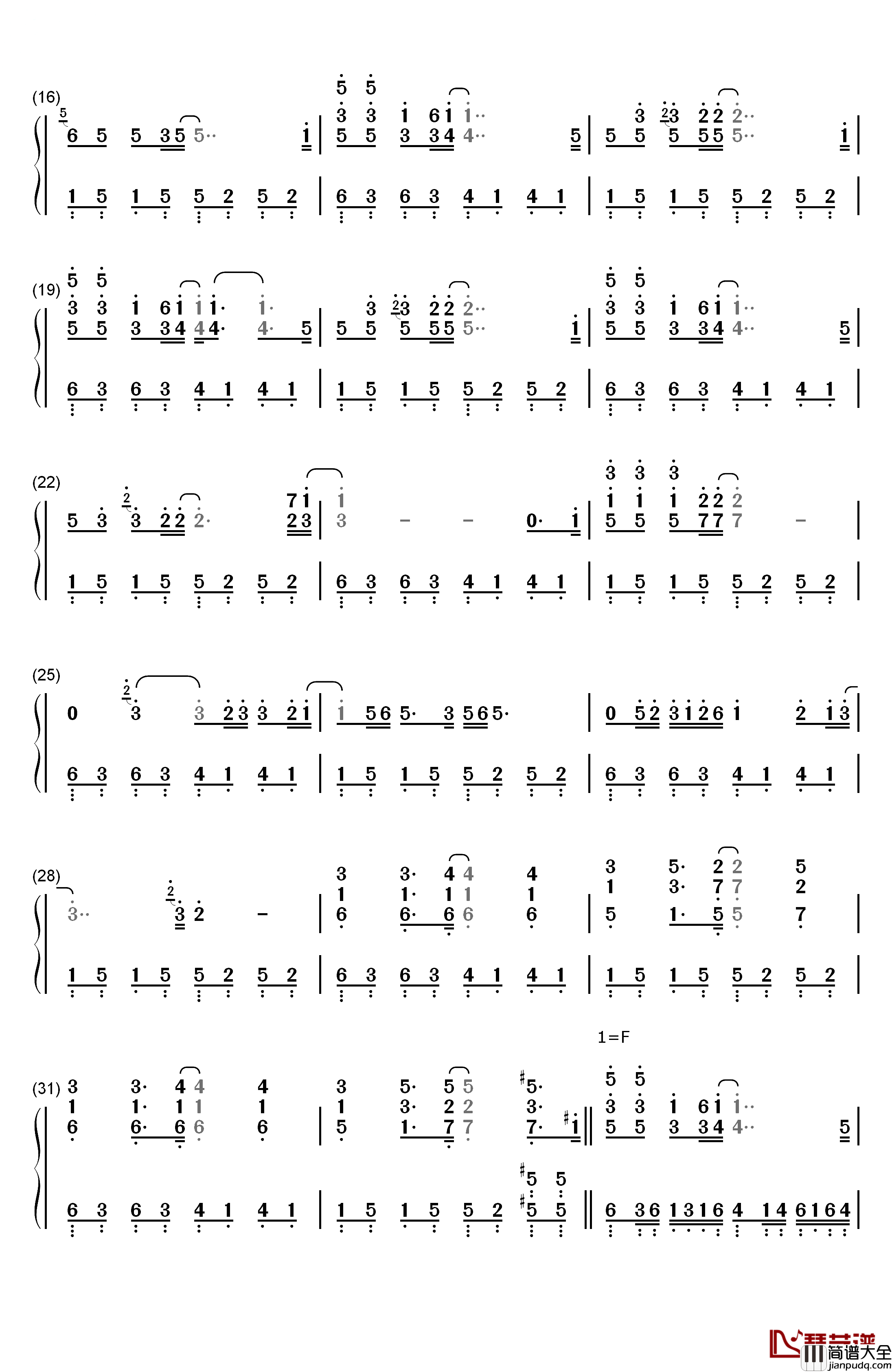 空城钢琴简谱_数字双手_金志文
