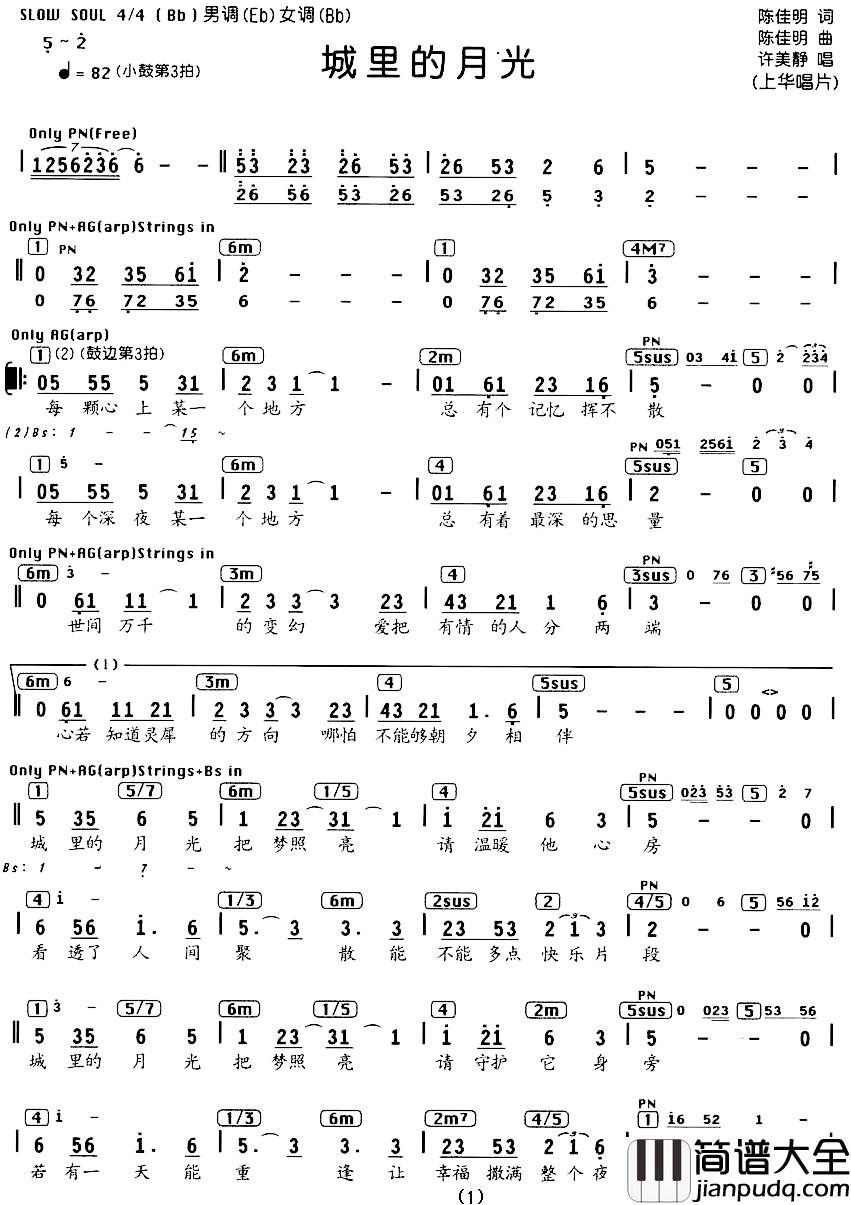 城里的月光简谱_编配乐谱许静美_