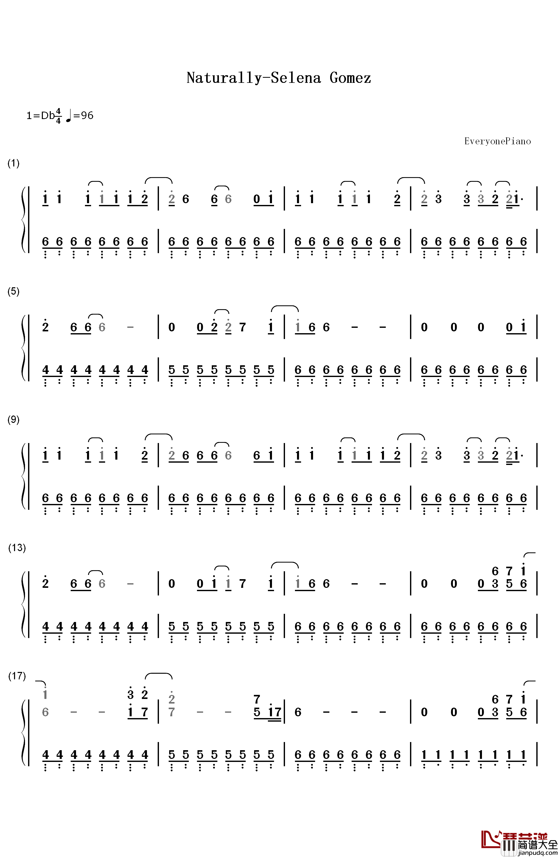 Naturally钢琴简谱_数字双手_Selena_Gomez_&_the_Scene