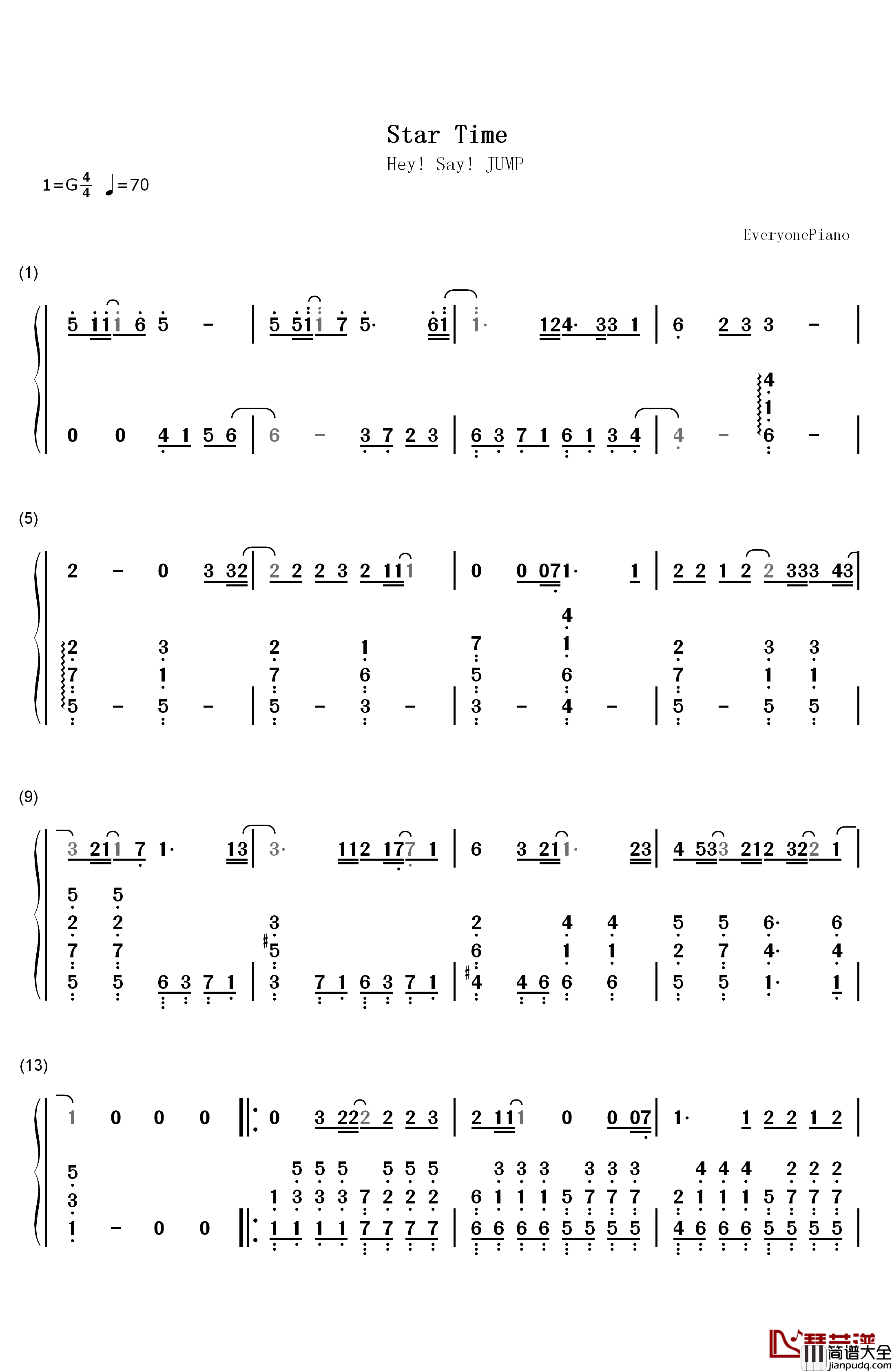 Star_Time钢琴简谱_数字双手_Hey_Say_JUMP